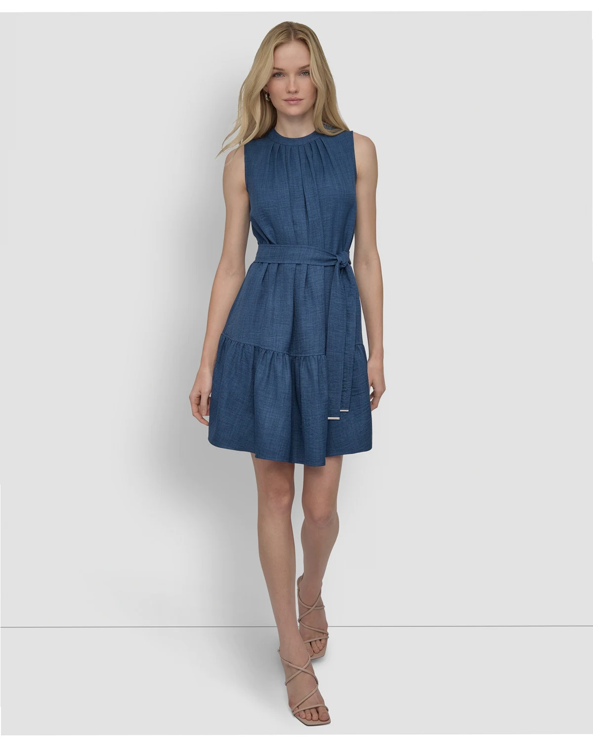 Women's Sleeveless Crew Neck Drop Waist Short Dress