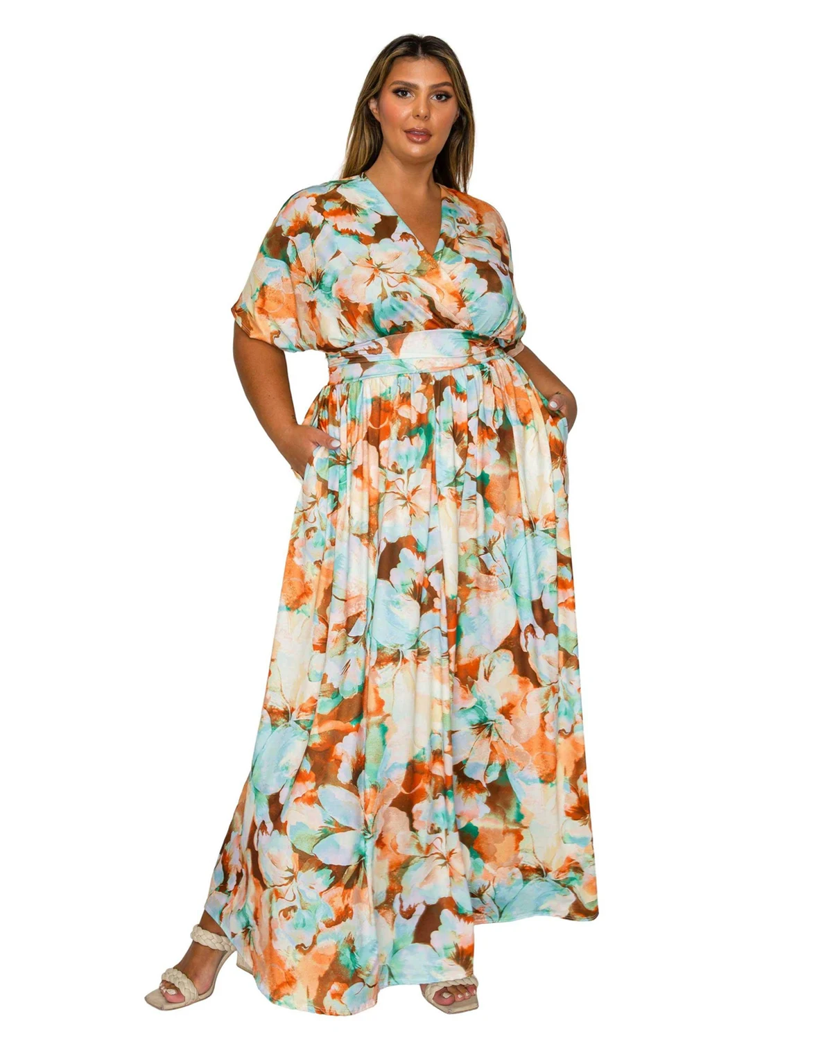 Women's Plus Size Minoa Floral Empire Waist Dress