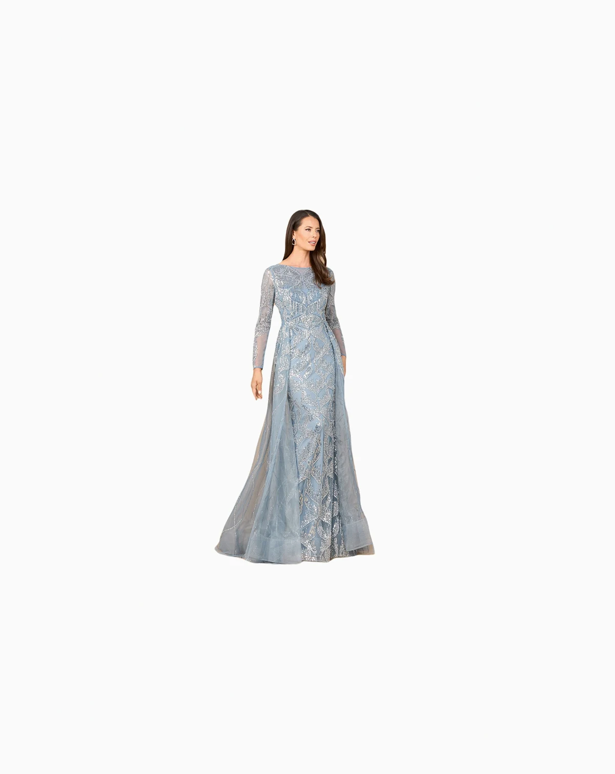 Women's Long Sleeve Gown with Overskirt & High Neck