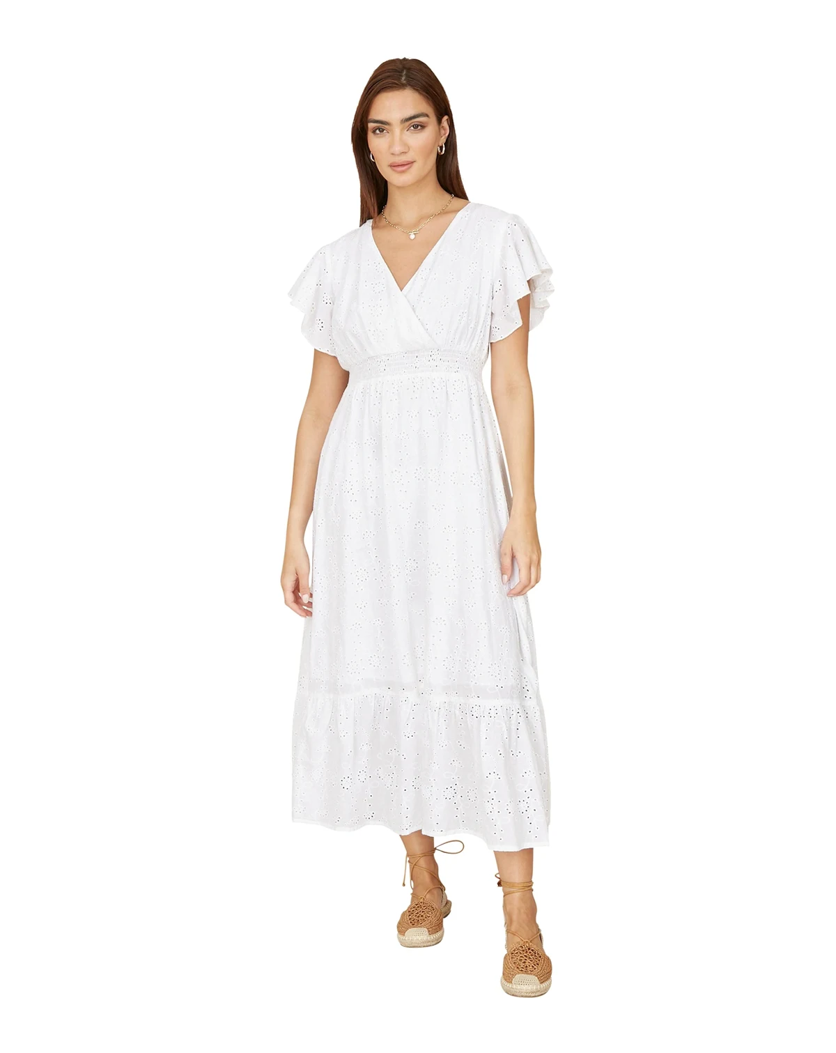 Women's Cotton Broderie Anglaise Wrap Midi Dress