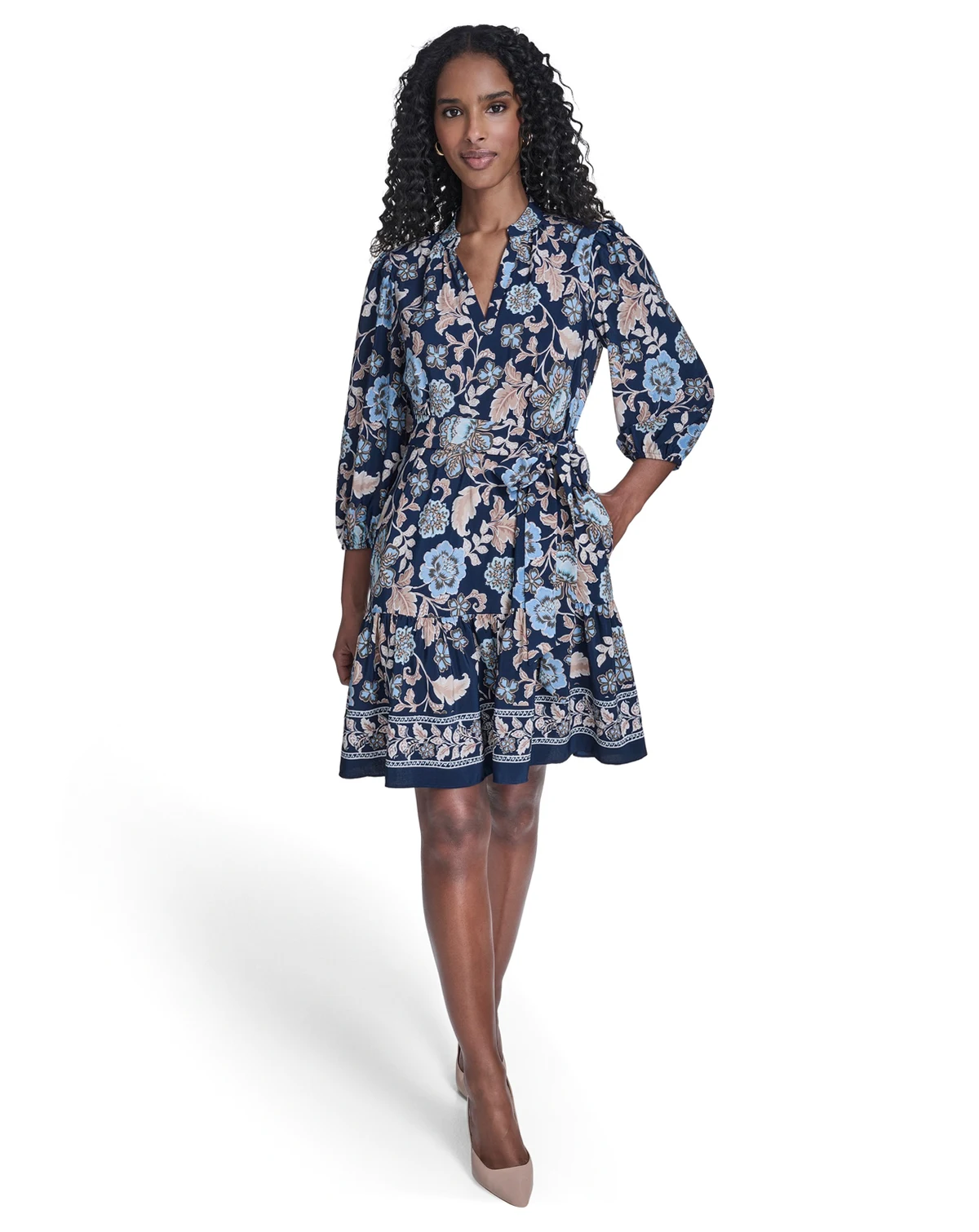 Women's Balloon-Sleeve V-Neck Dress