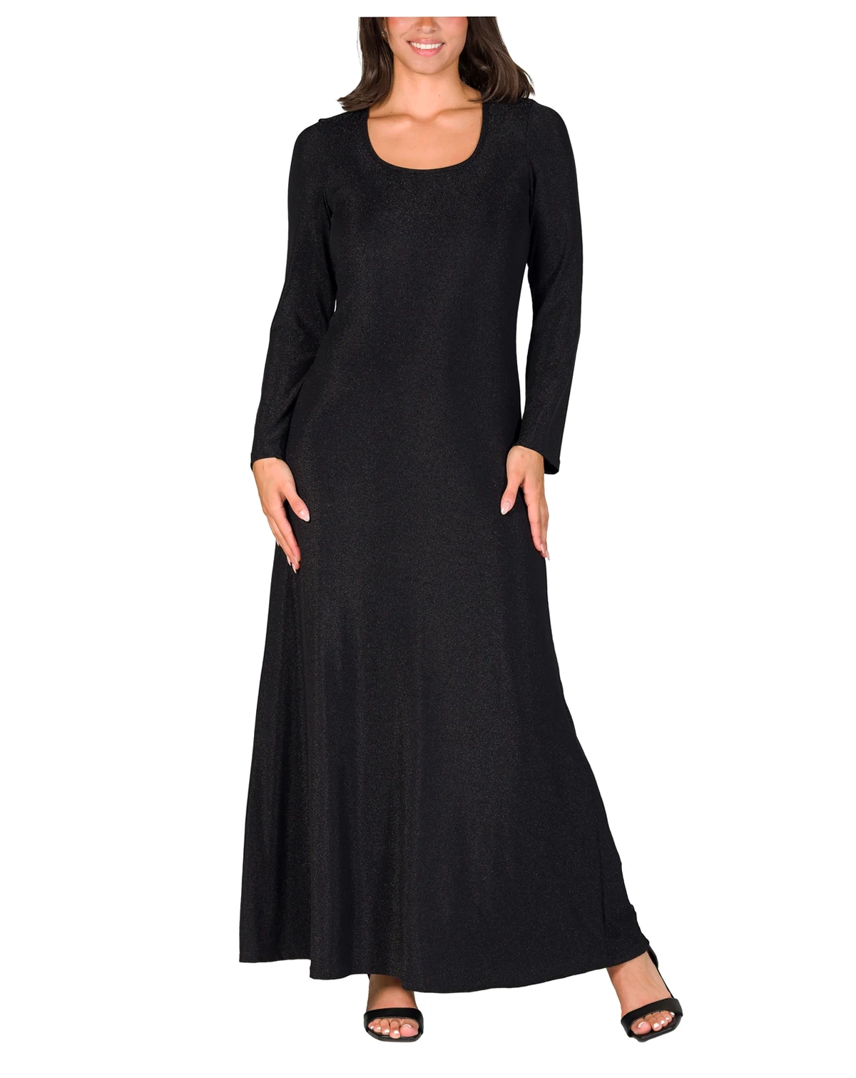 Women's Long Sleeve Scoop Neck Shimmery Fabric Maxi Dress