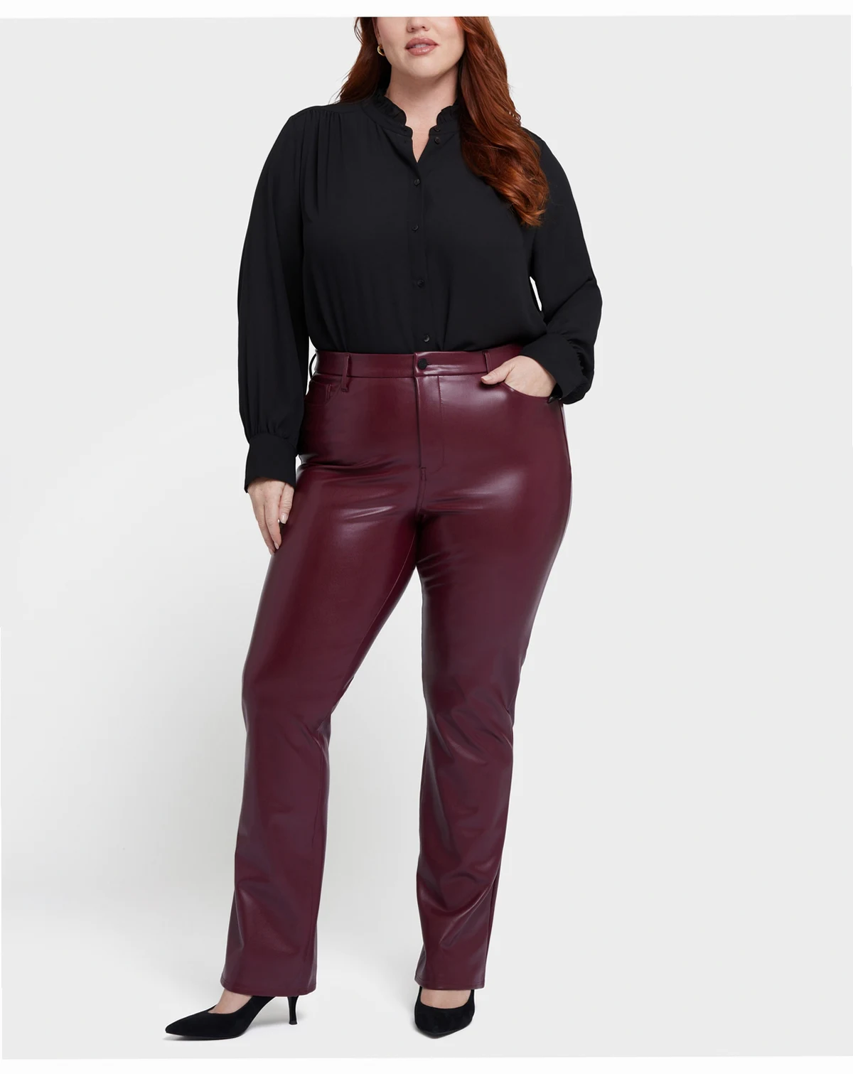 Plus Size Artificial Leather Marilyn Straight Pants