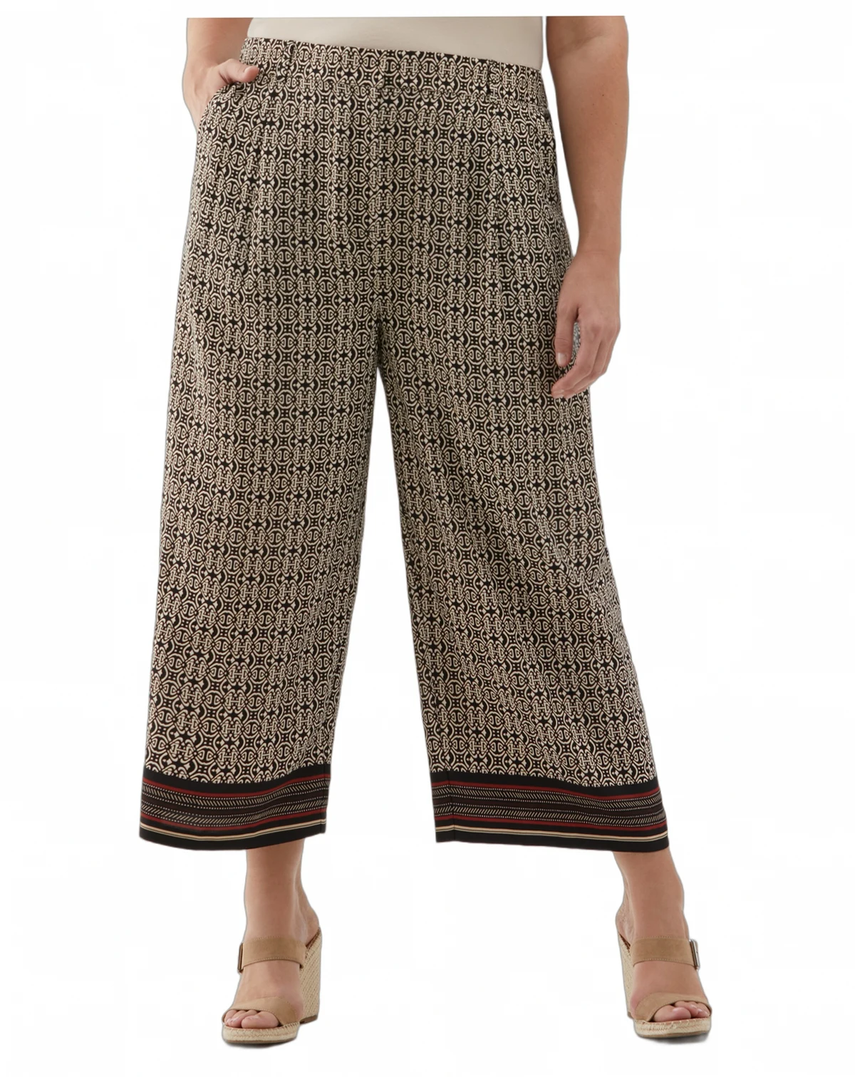 Plus Size Medallion Print Wide Leg Crop Pants