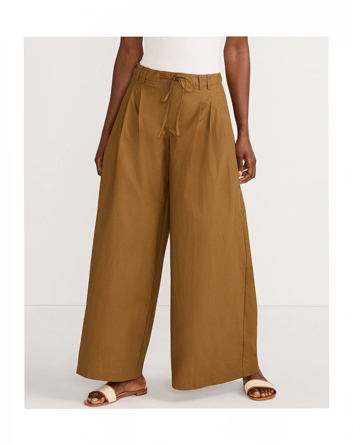 Women's Tall Poplin Mid Rise Pleated Slouchy Pants