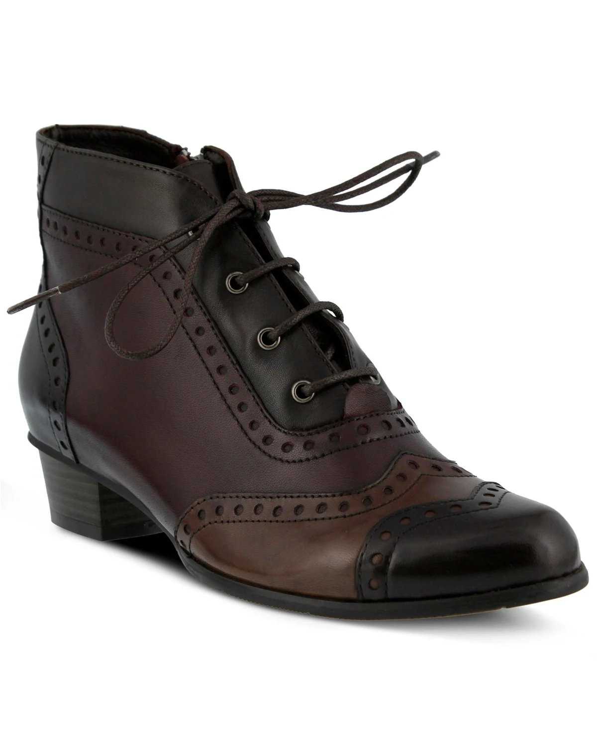 Heroic Colorblock Leather Bootie with Brogue Detailing and Inside Zipper