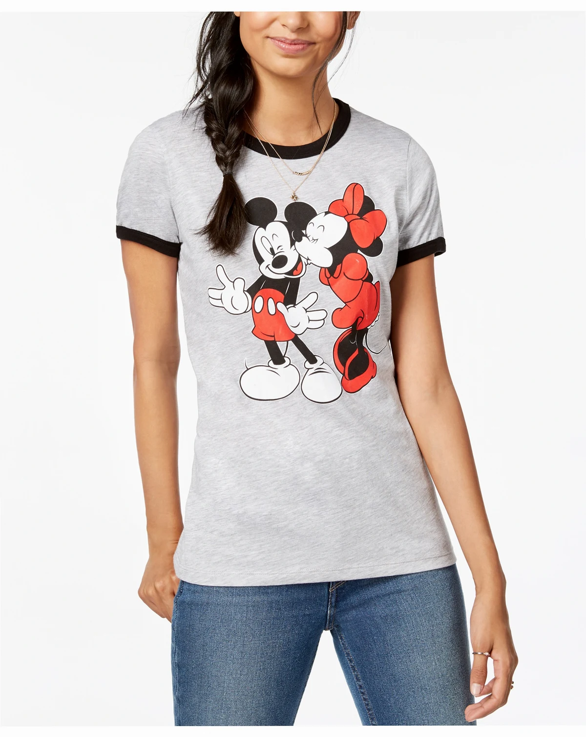 Juniors' Mickey & Minnie Graphic-Print T-Shirt