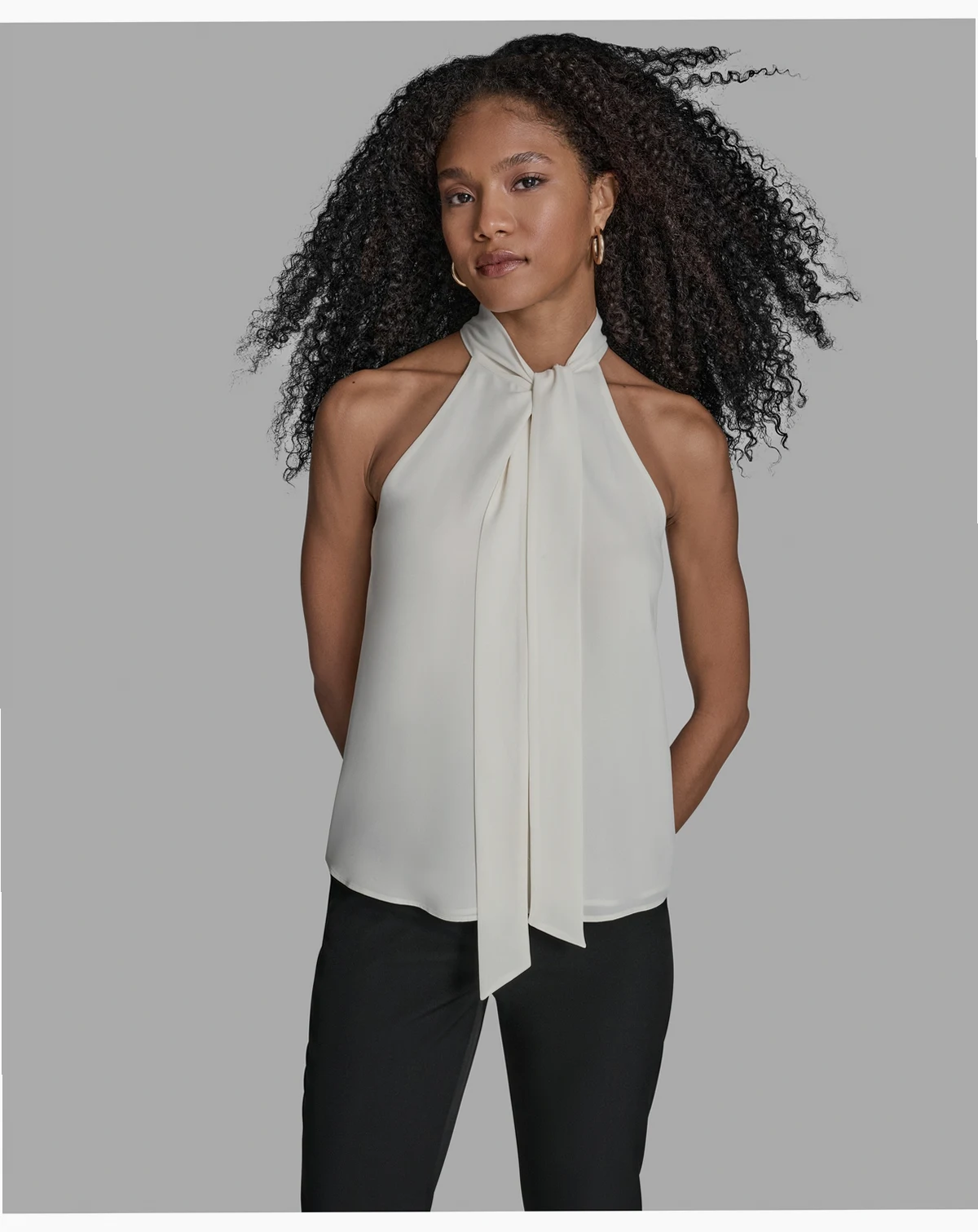 Women's Sleeveless Tie Neck Blouse