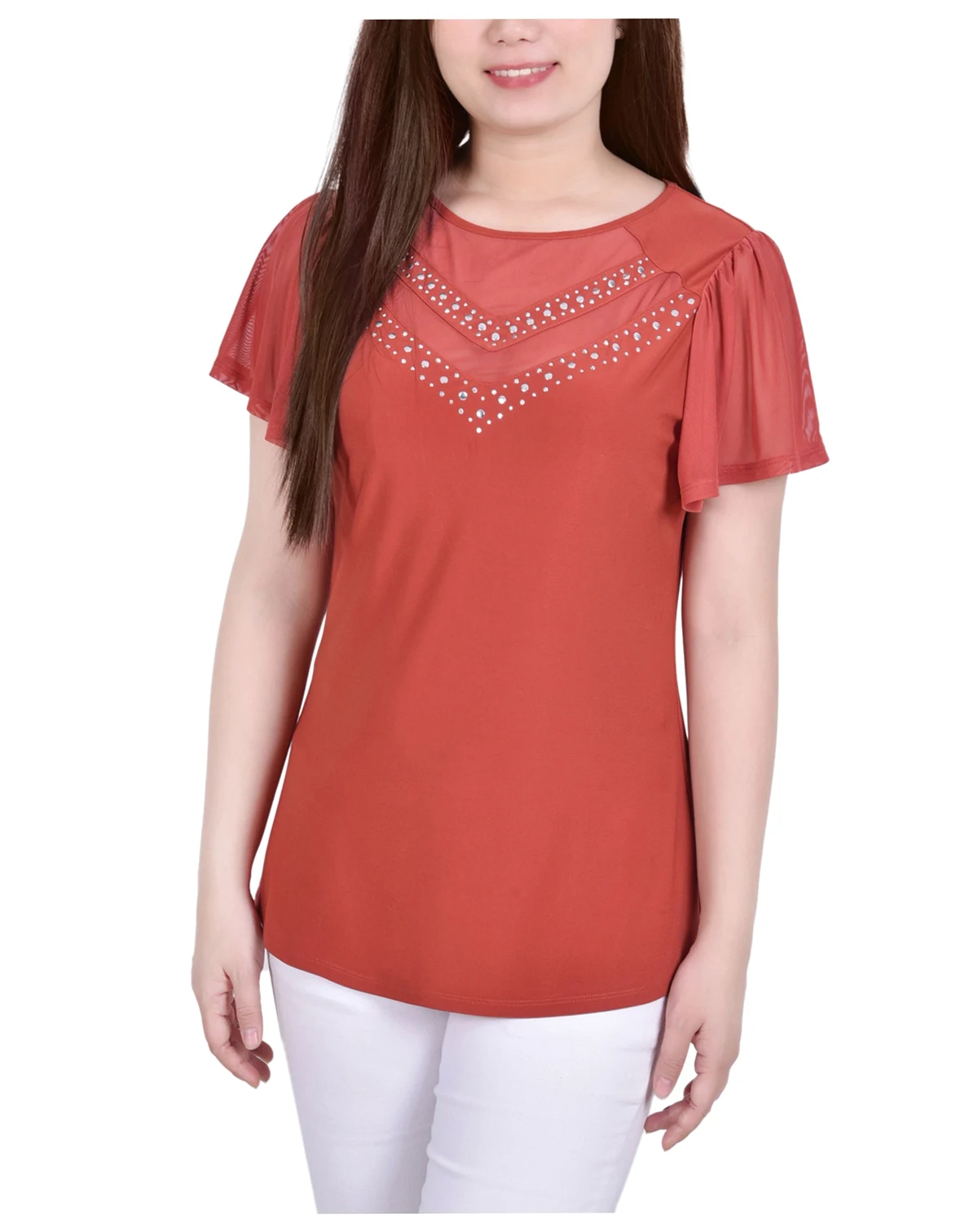 Women's Studded Top with Mesh Details