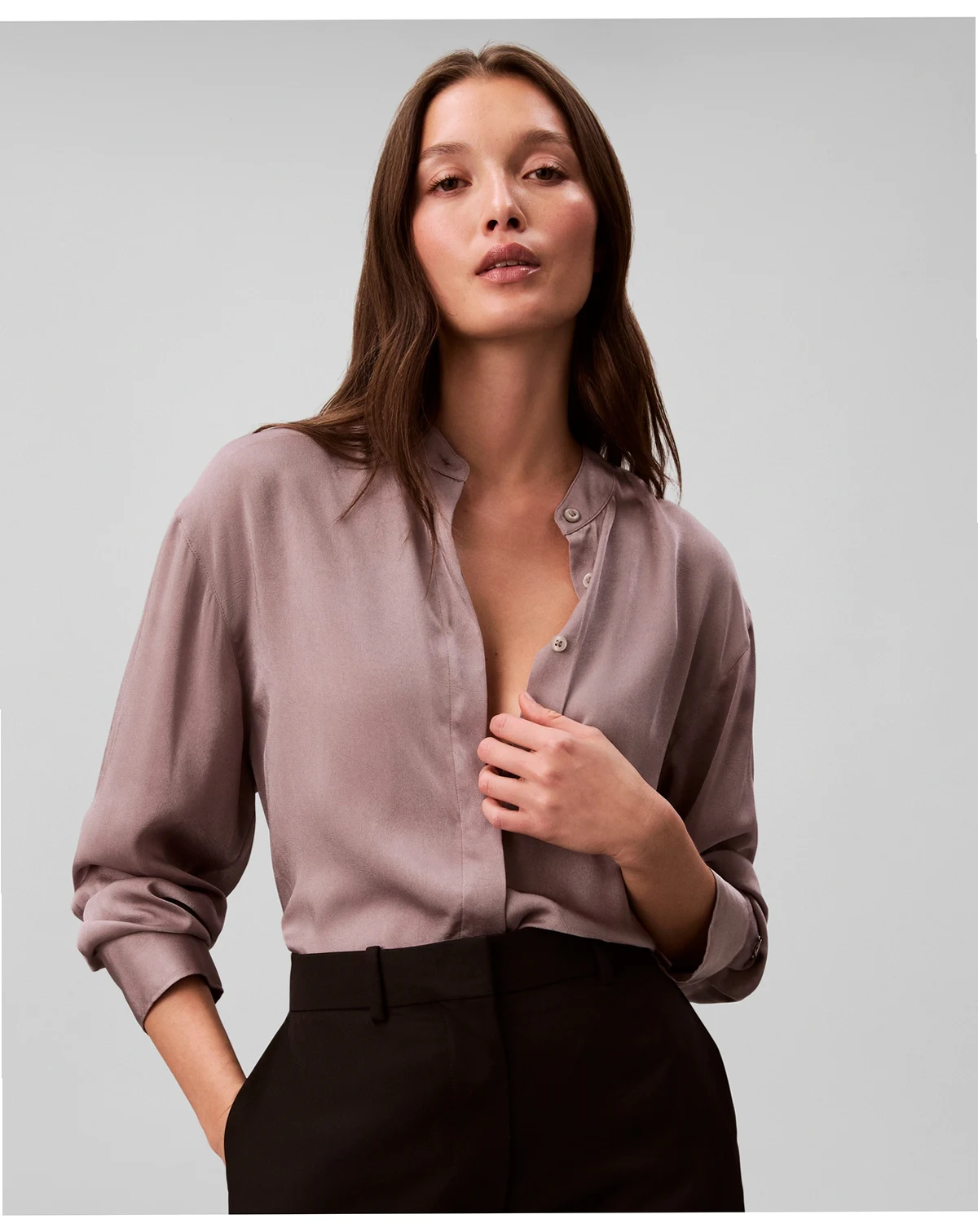 Women's Washed Satin Collared Relaxed Shirt