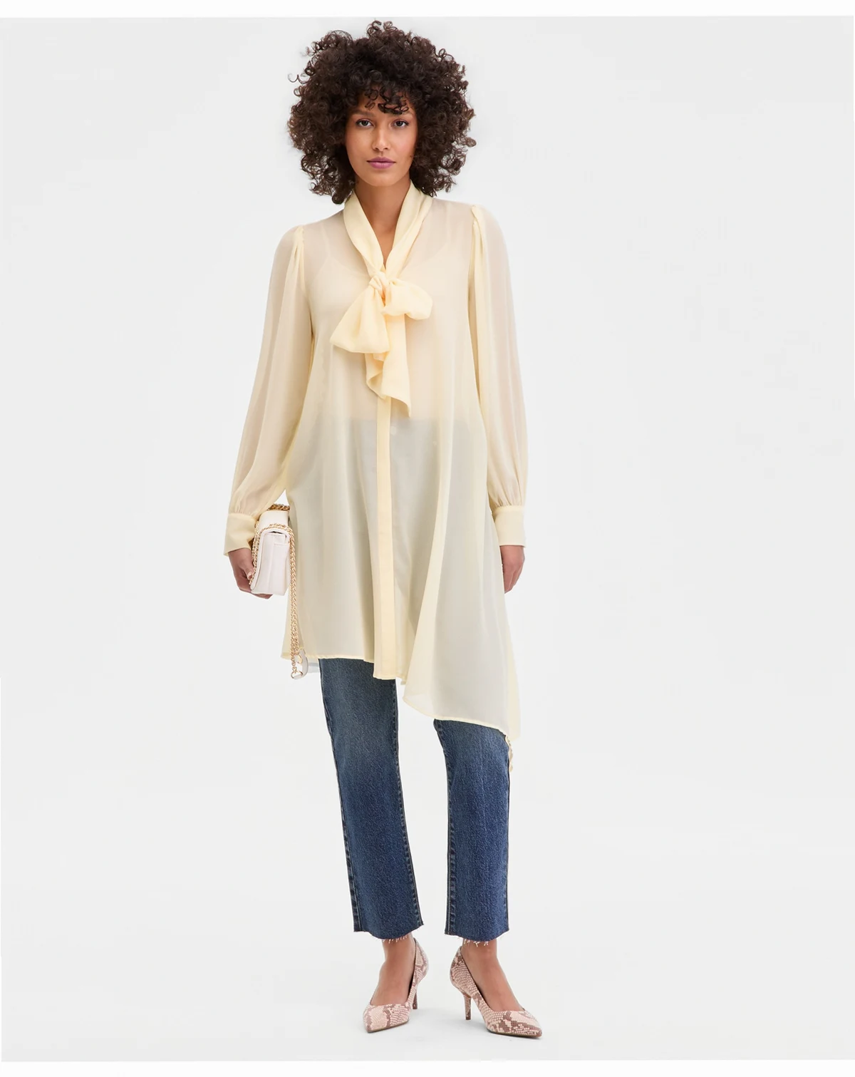 Women's Long Sleeve Bow-Neck Chiffon Tunic, Macy's Exclusive