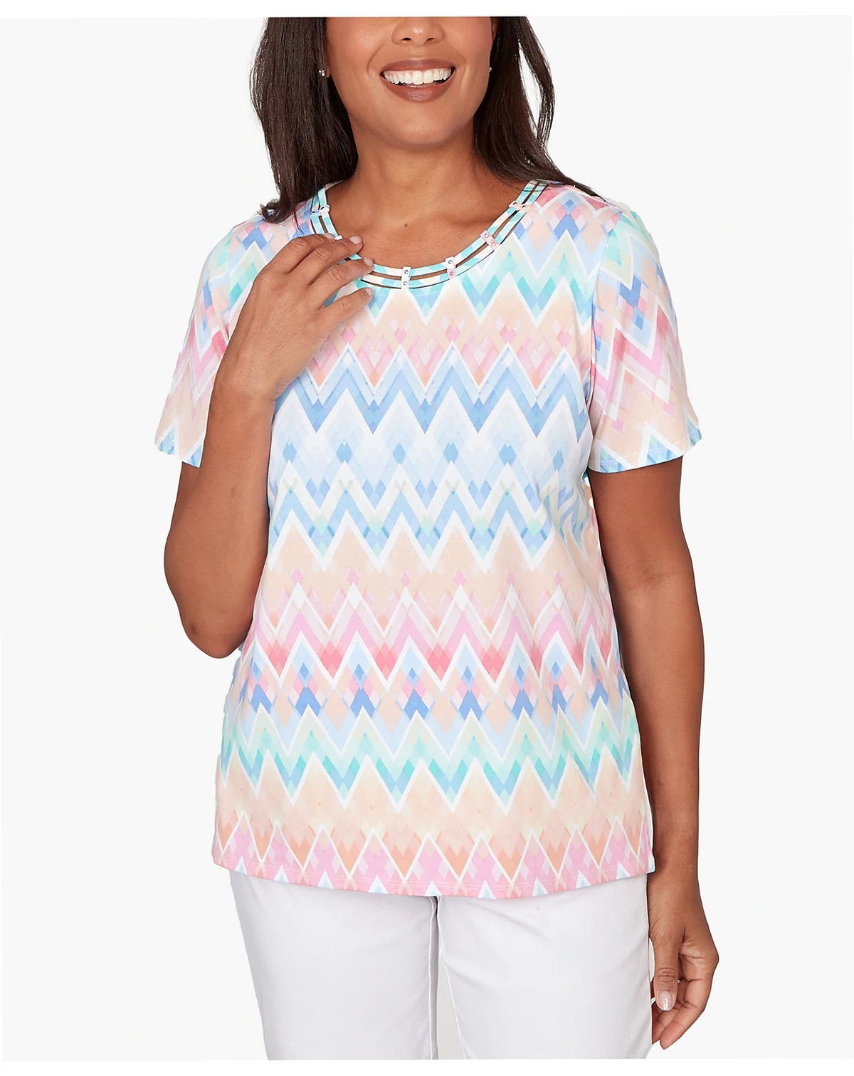 Women's Chevron Beaded Neck T-shirt