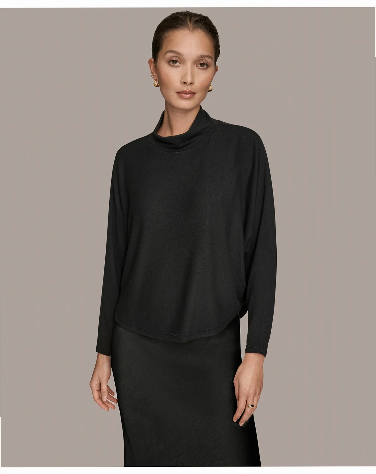 Women's Brushed Rib Dolman Mock Neck Long Sleeve Top