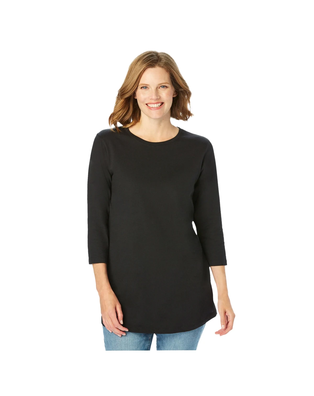 Plus Size Perfect Three-Quarter Sleeve Crewneck Tee