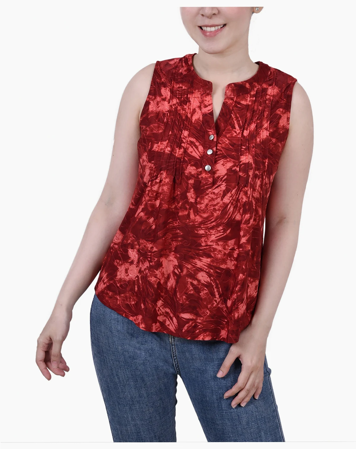 Petite Sleeveless Jacquard Y-neck Top