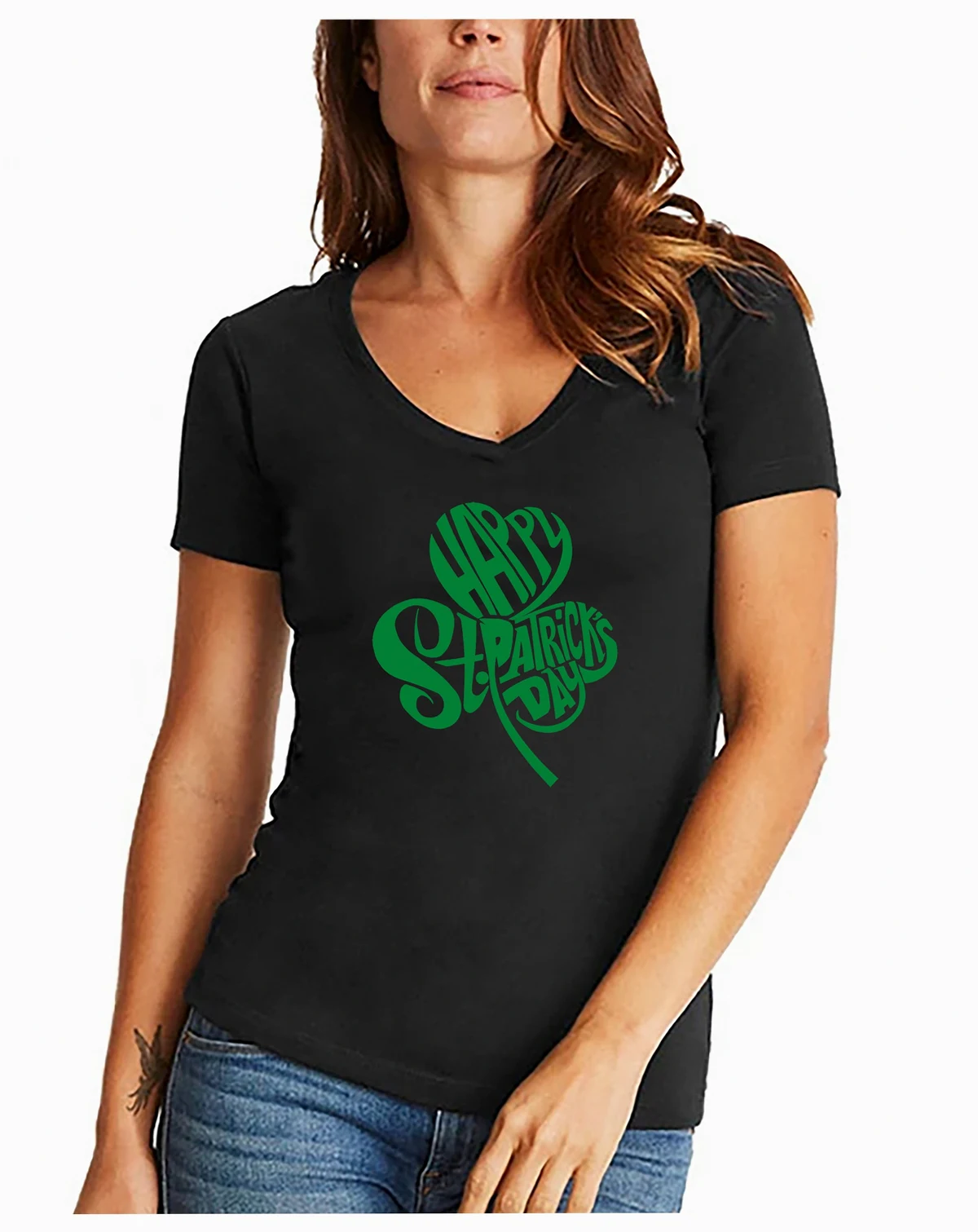 Women's St. Patrick's Day Shamrock Word Art V-neck T-shirt