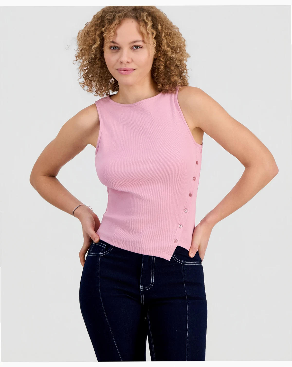 Juniors' Asymmetrical-Button Sleeveless Tank Top
