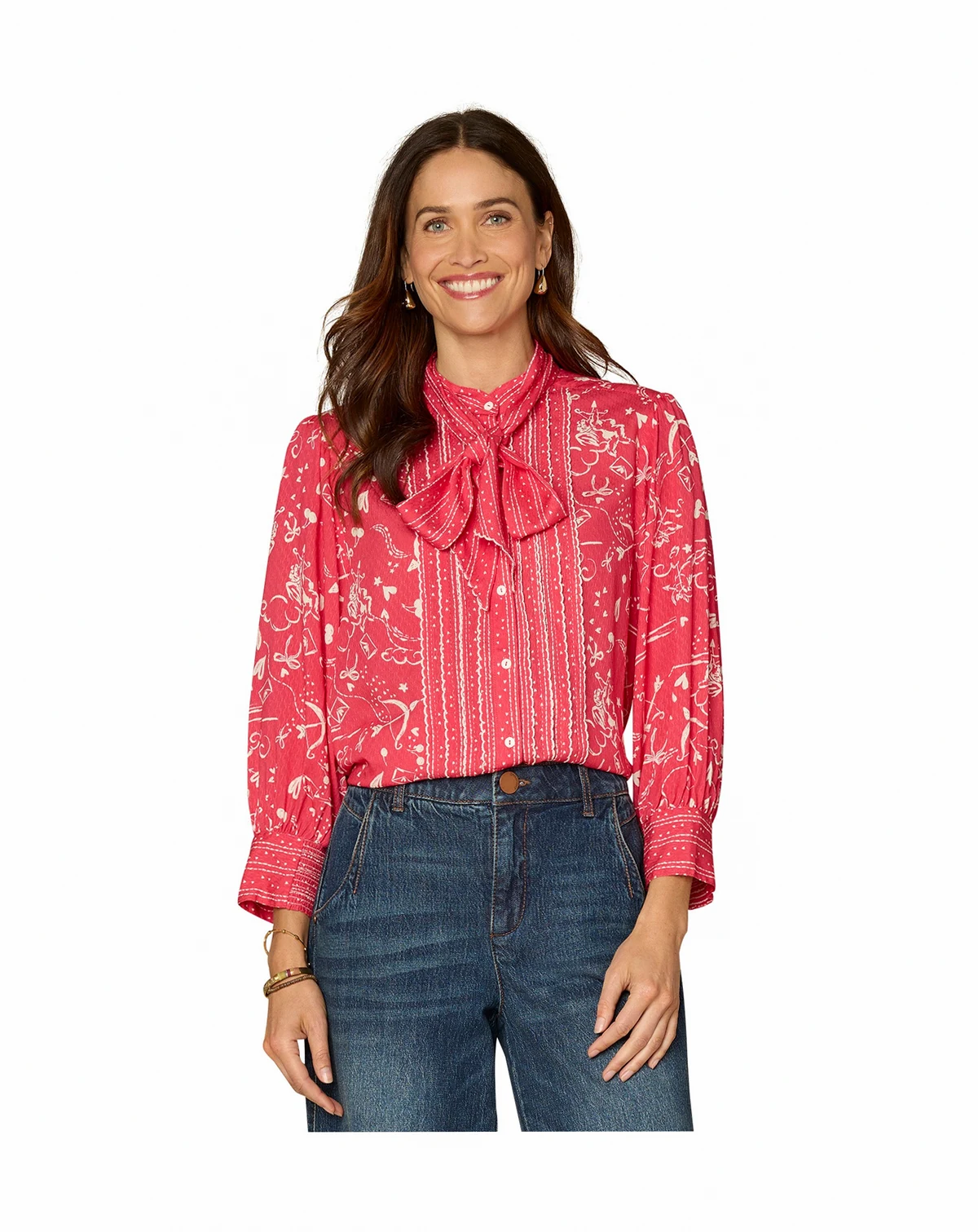 Petite 3/4-Sleeve Button-Down Woven Shirt