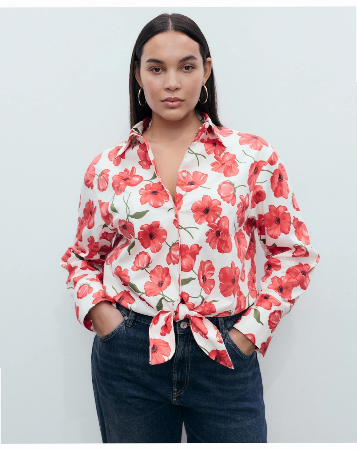 Women's Floral-Print Poplin Shirt