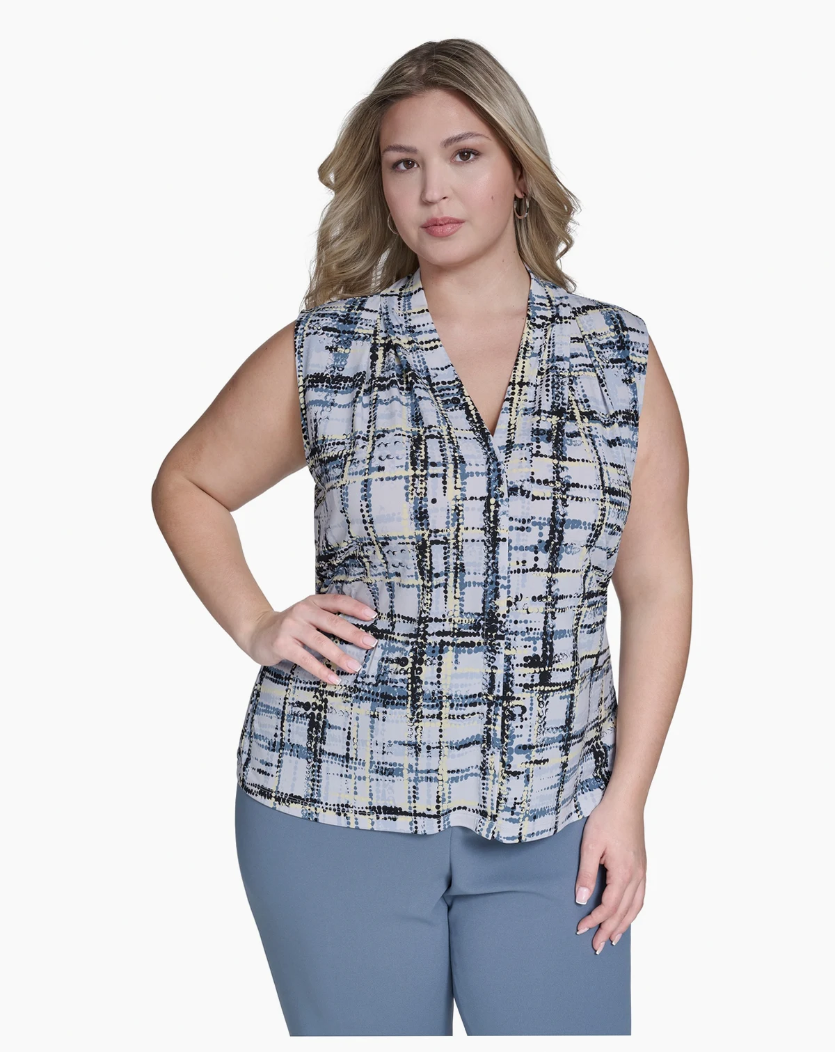 Plus Size Printed Sleeveless V-Neck Top