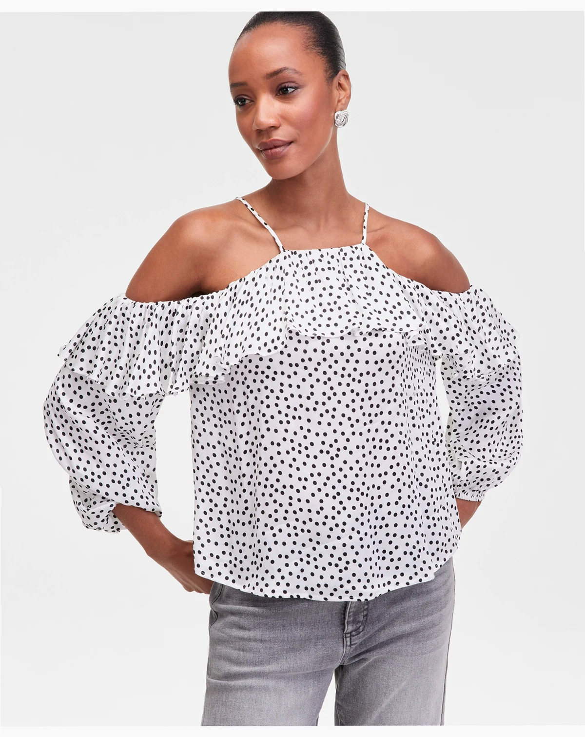 Women's Long Sleeve Cold-Shoulder Printed Blouse, Macy's Exclusive