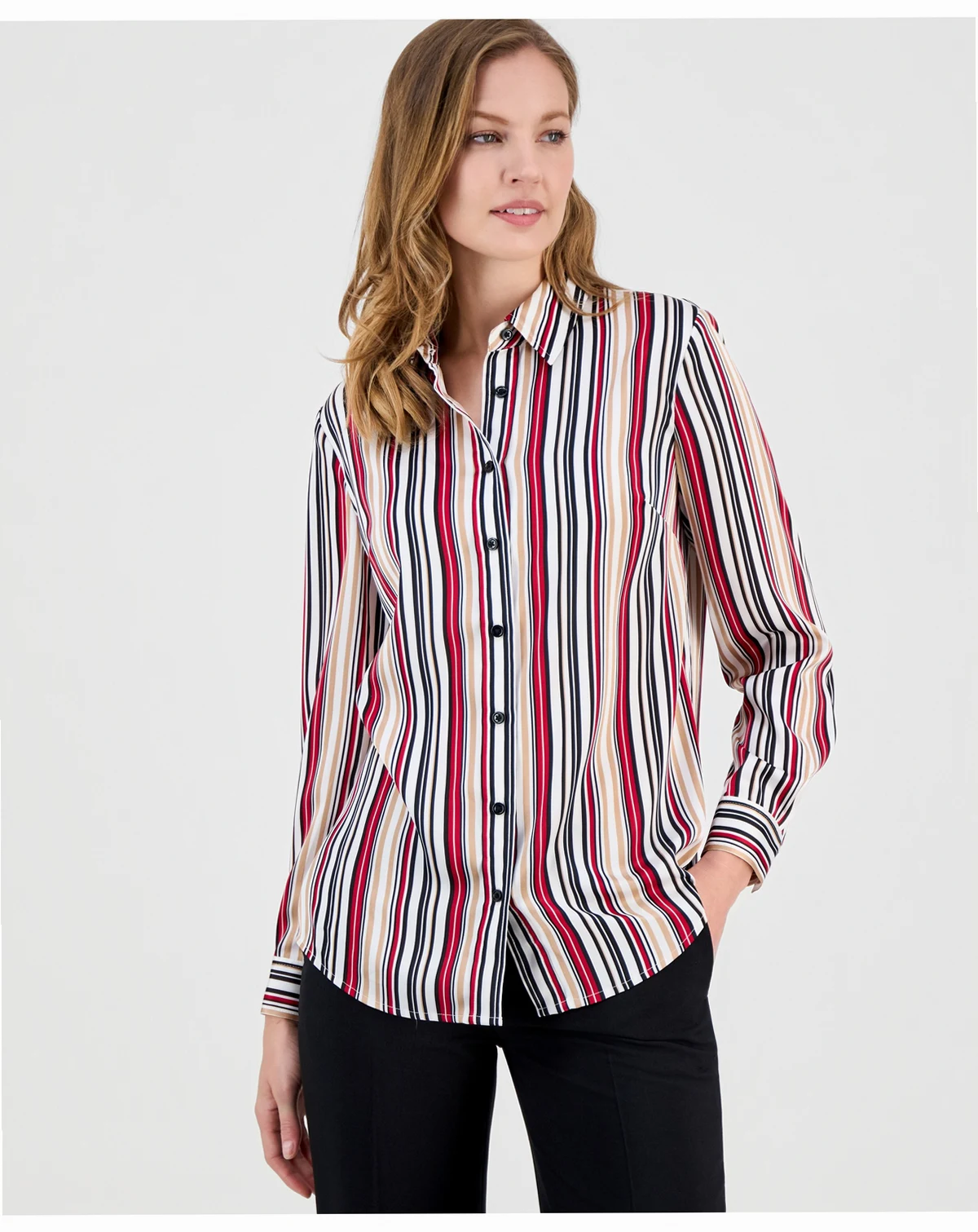 Women's Striped Button-Front Shirt, Regular & Petite