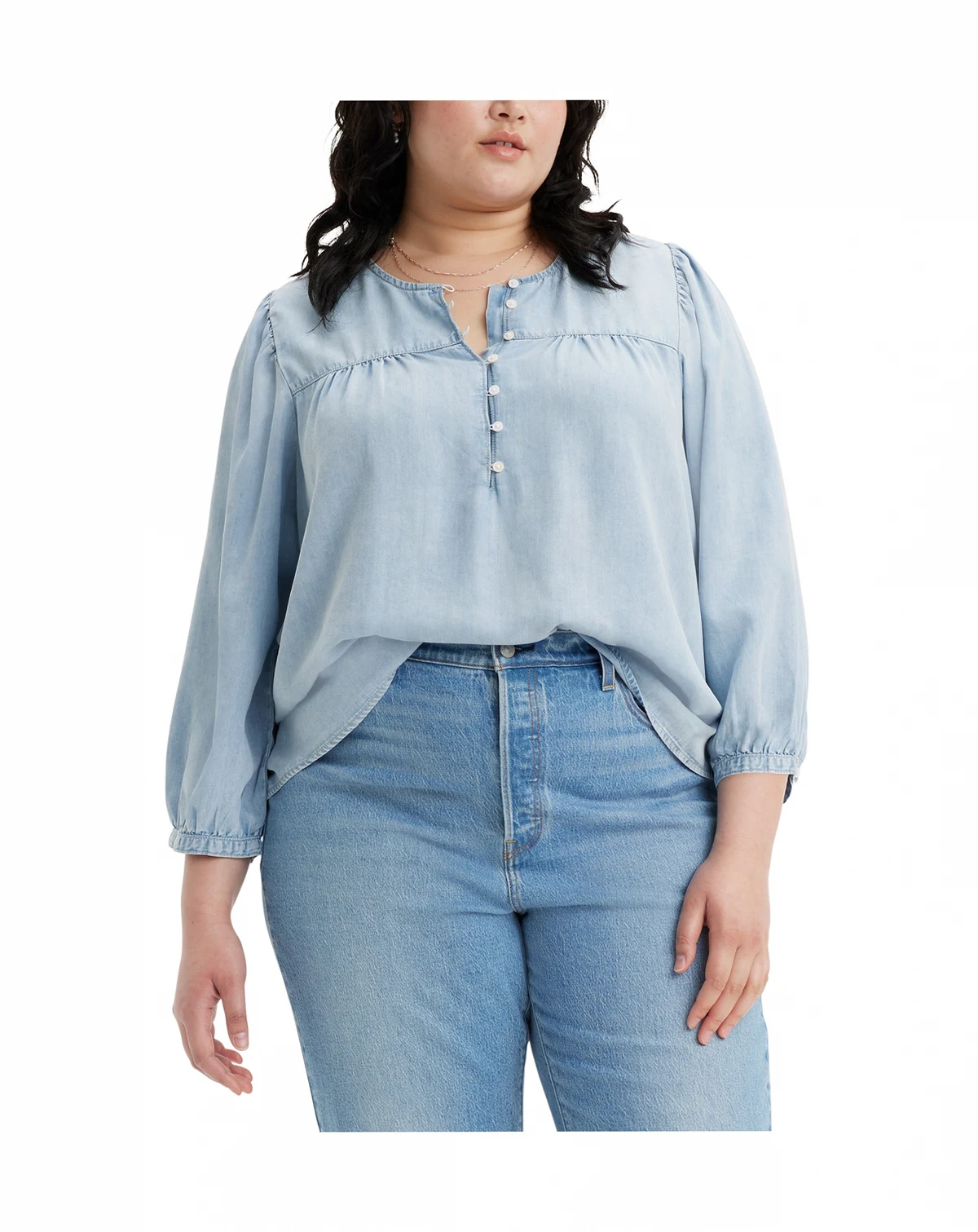 Plus Size Halsey 3/4-Sleeve Button-Front Blouse