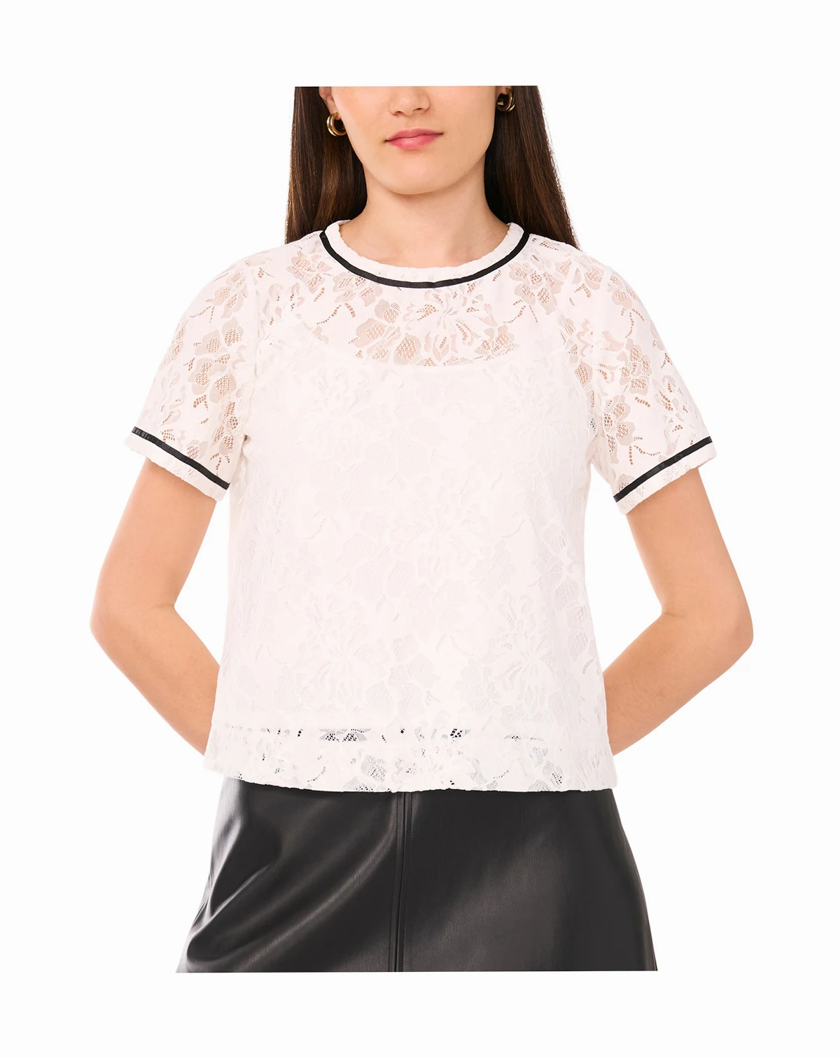 Women's Lace Crewneck Short-Sleeve Top
