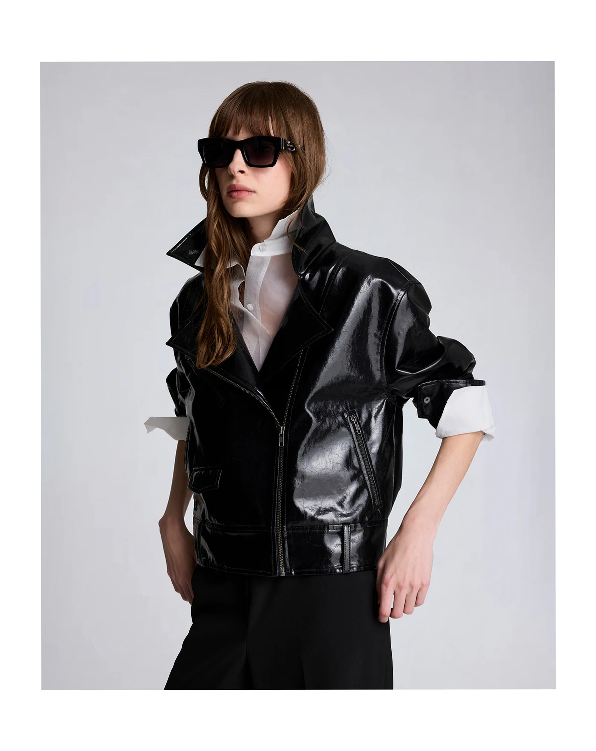 Women's Faux-Leather Zip-Front Moto Jacket