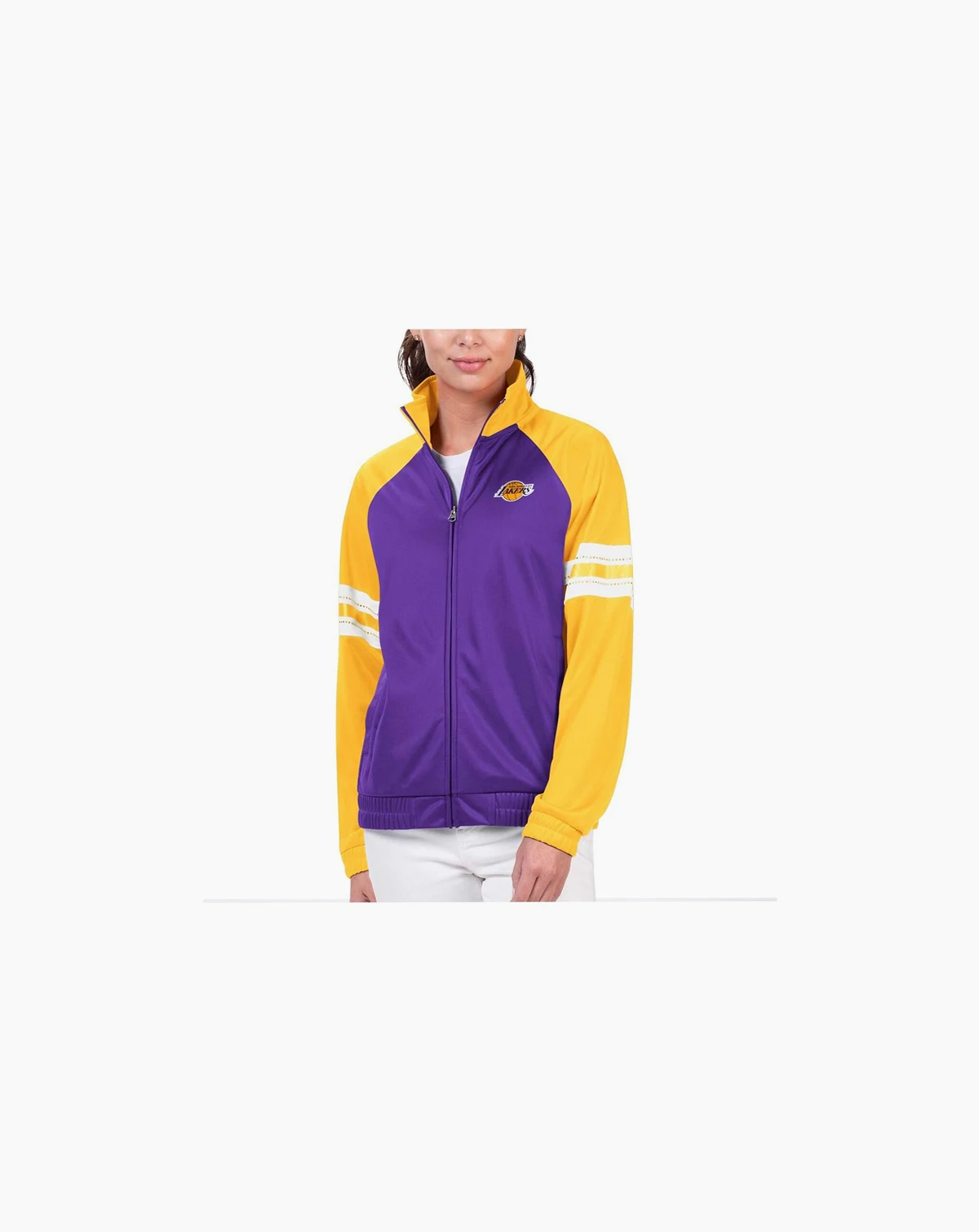 Women's Purple Los Angeles Lakers Main Player Raglan Rhinestone Full-Zip Track Jacket