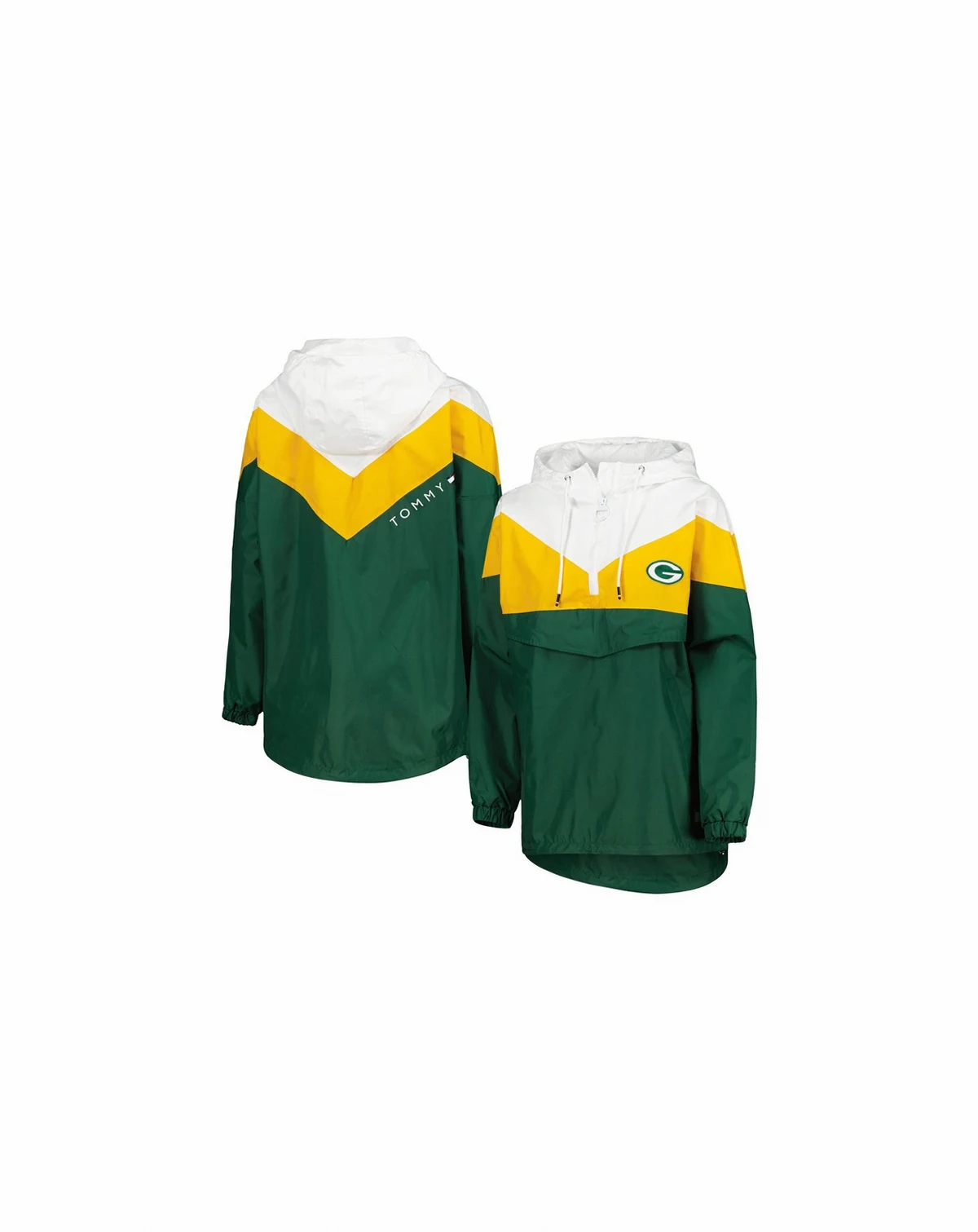 Women's White, Gold Green Bay Packers Staci Half-Zip Hoodie Windbreaker Jacket
