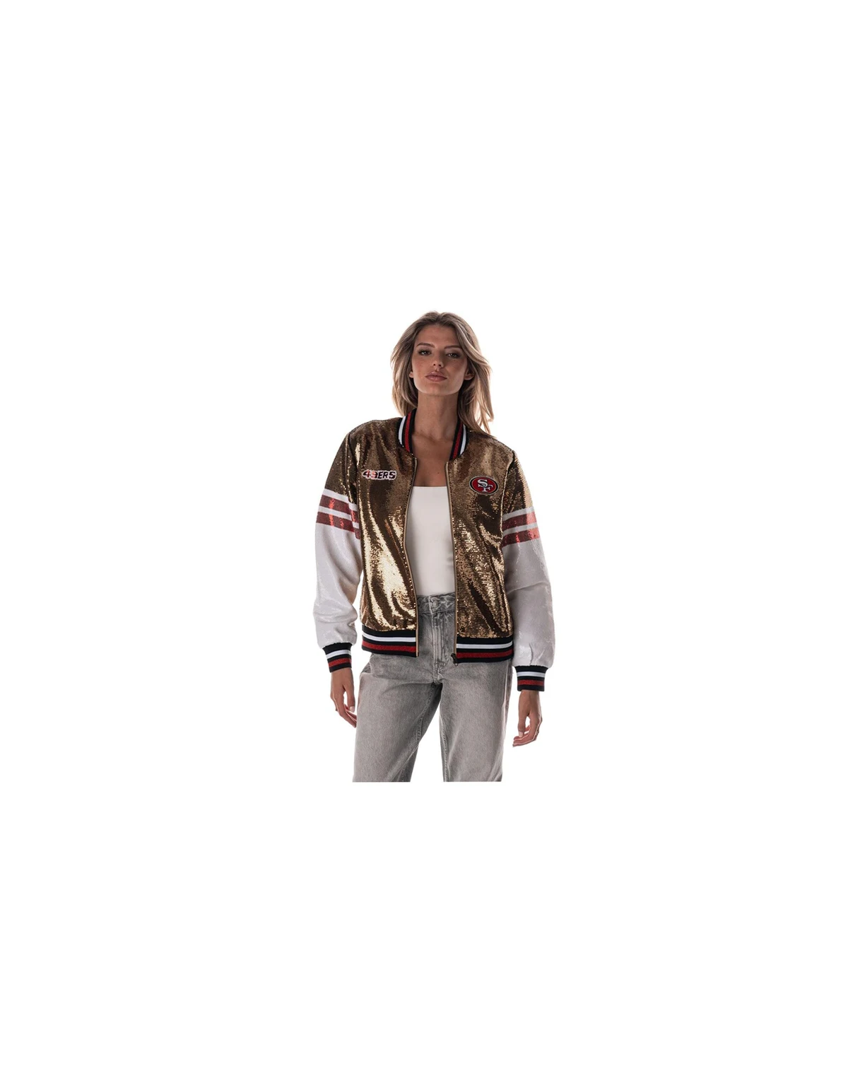 Women's Gold San Francisco 49ers Sequin Bomber Jacket