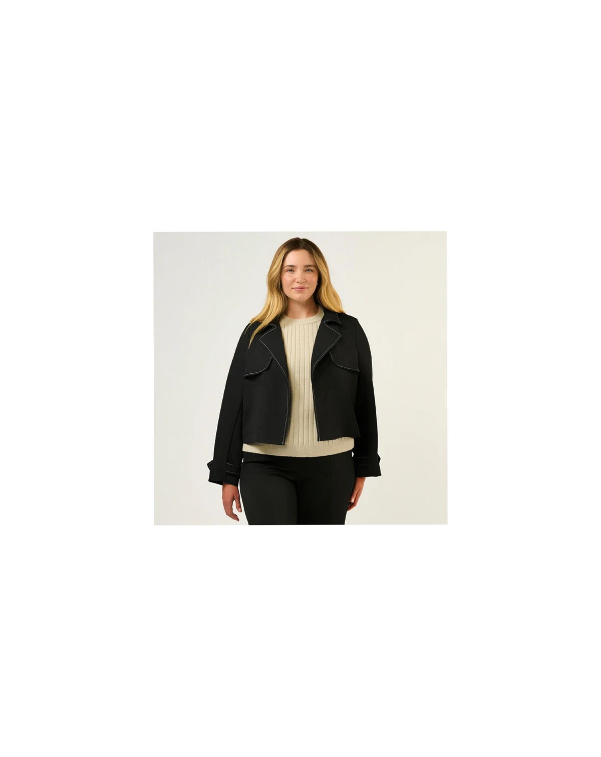 Plus Size Jude Cropped Contract Stitch Trench Jacket