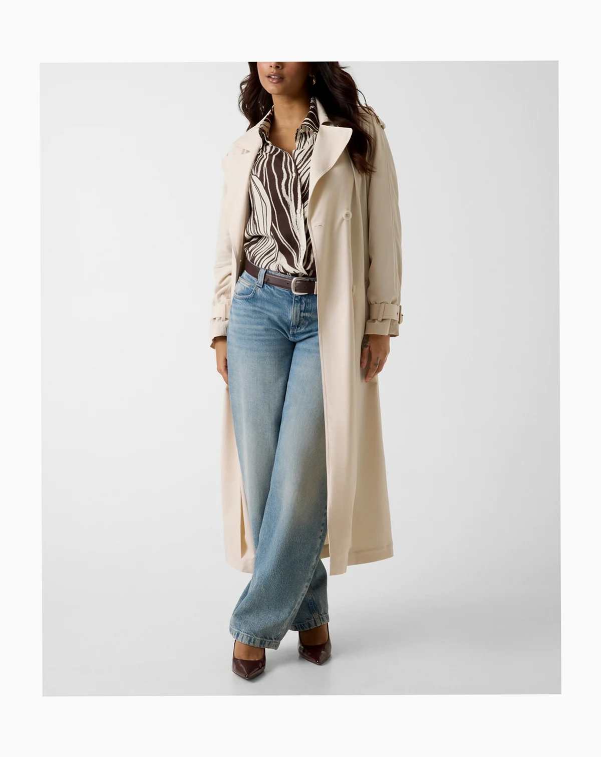 Women's Melania Fluid Collared Long Trench Coat