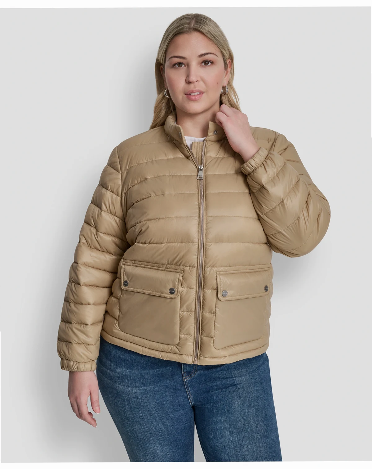 Plus Size Moto Collar Short Packable Coat