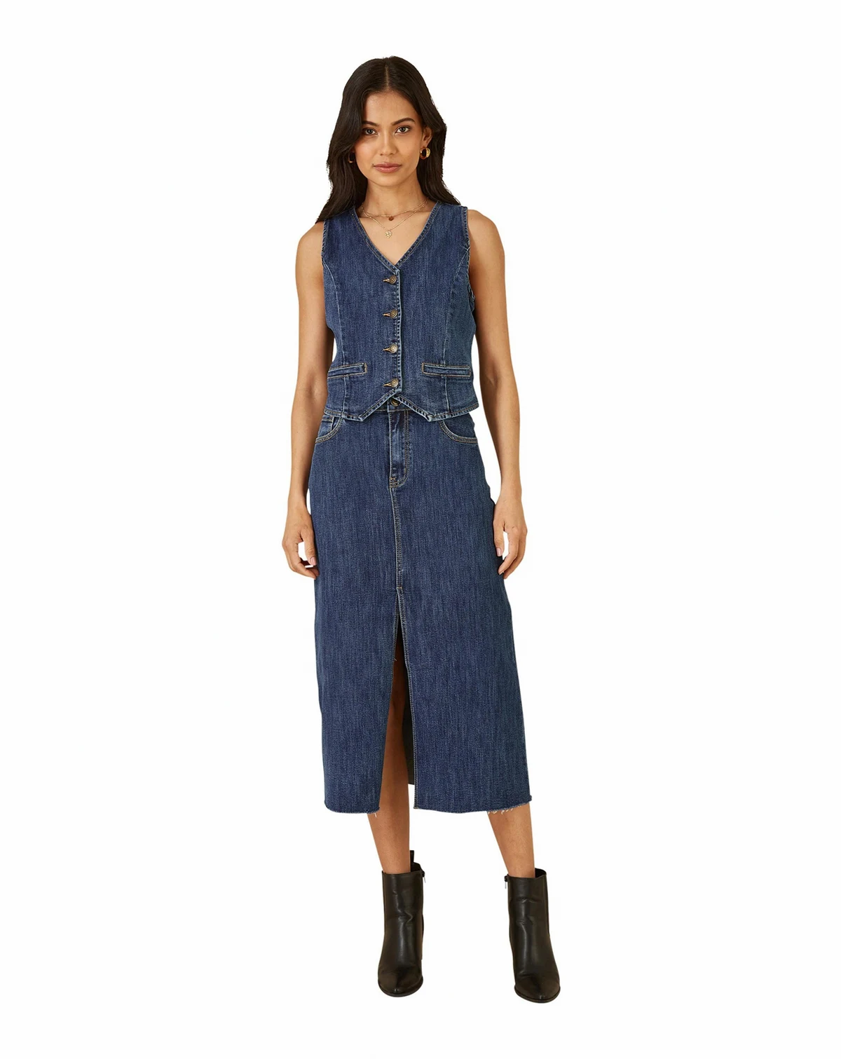Women's Button Up Denim Stretch Waistcoat