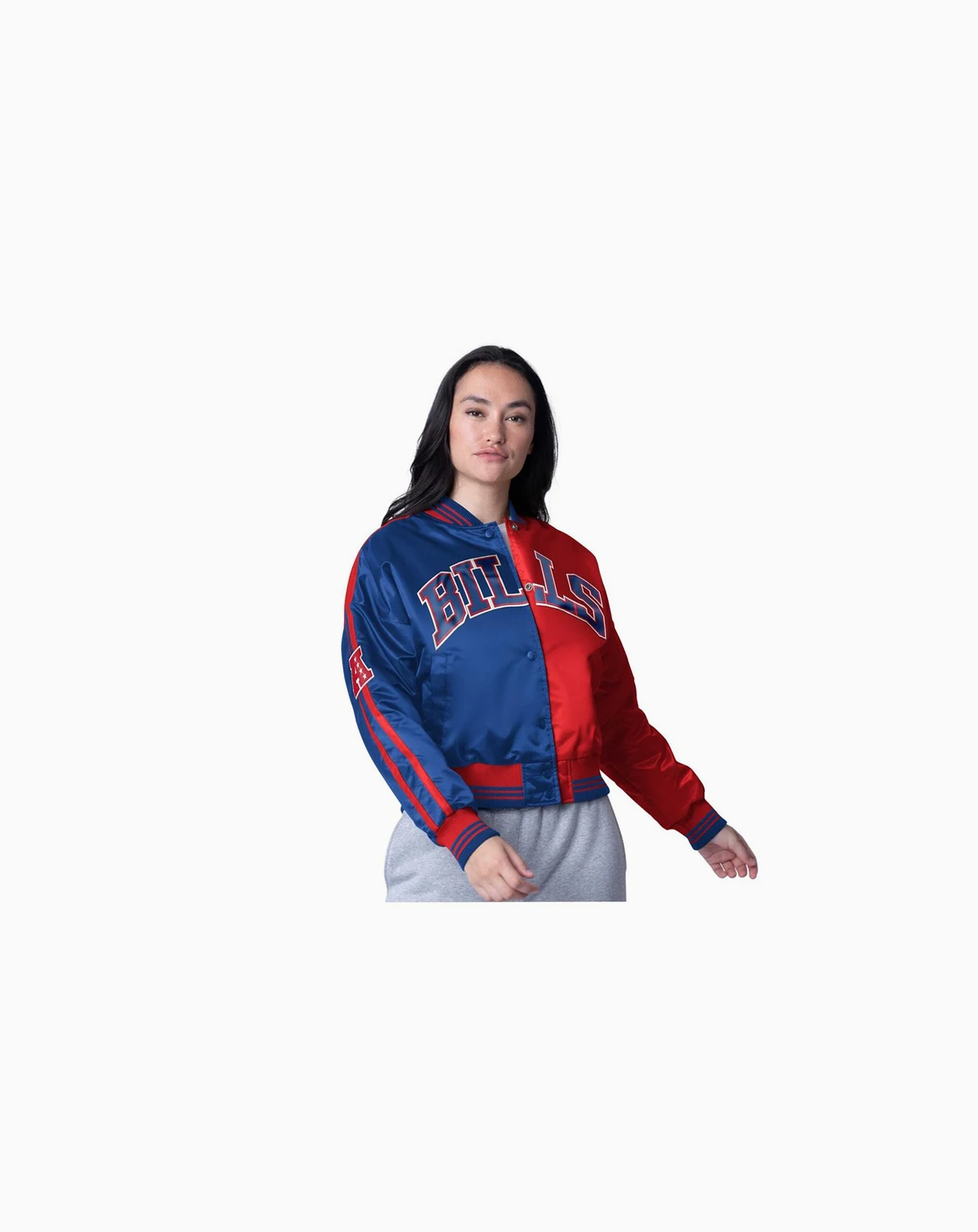 Women's Royal/Red Buffalo Bills Zone Blitz Cropped Full-Snap Satin Jacket