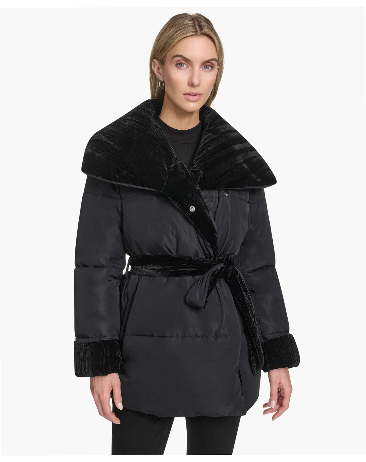 Women's Emerson Mixed Media Belted Wrap Coat