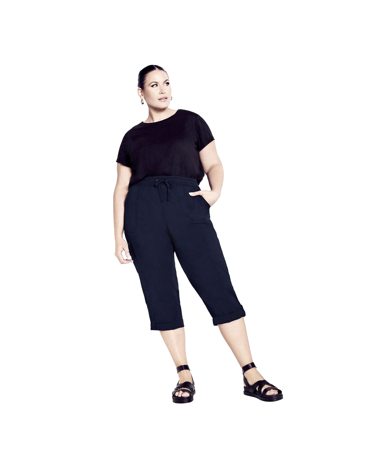 Women's Plus Size Cotton Roll Up Capri