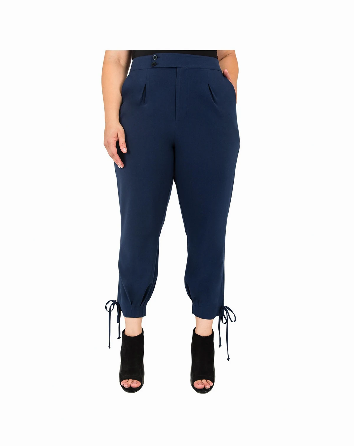 Plus Size High Waisted Ankle Tie Cuff Trousers