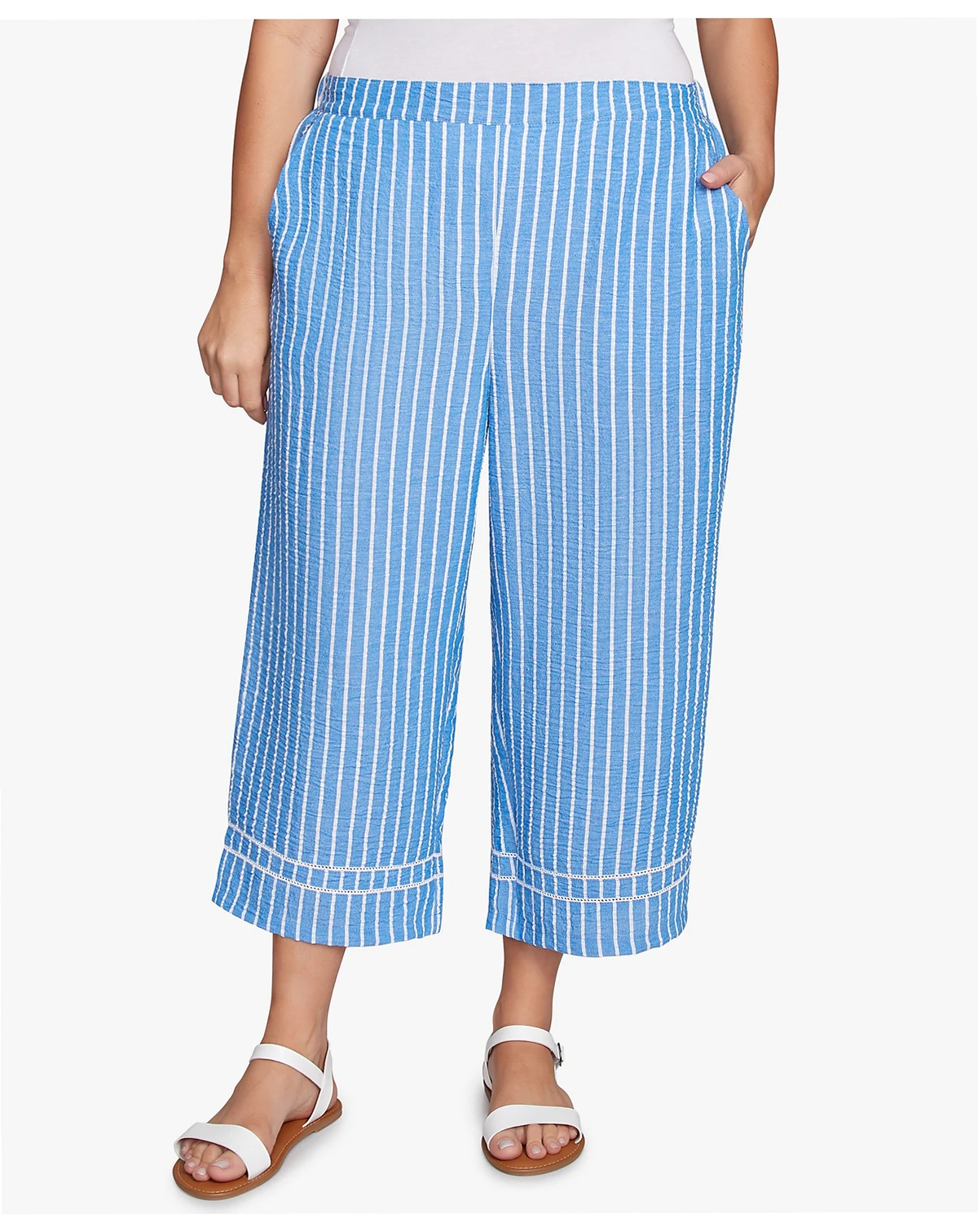 Plus Size Yarn Dye Stripe Relaxed Soft Capri Pants