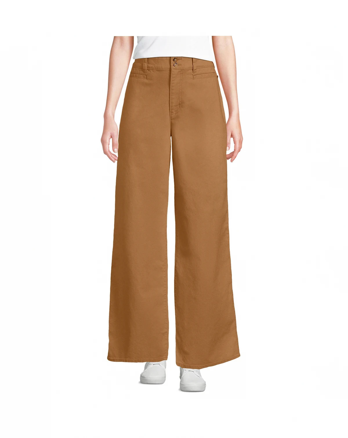 Women's Petite Stretch Canvas High Rise Wide Leg Pants