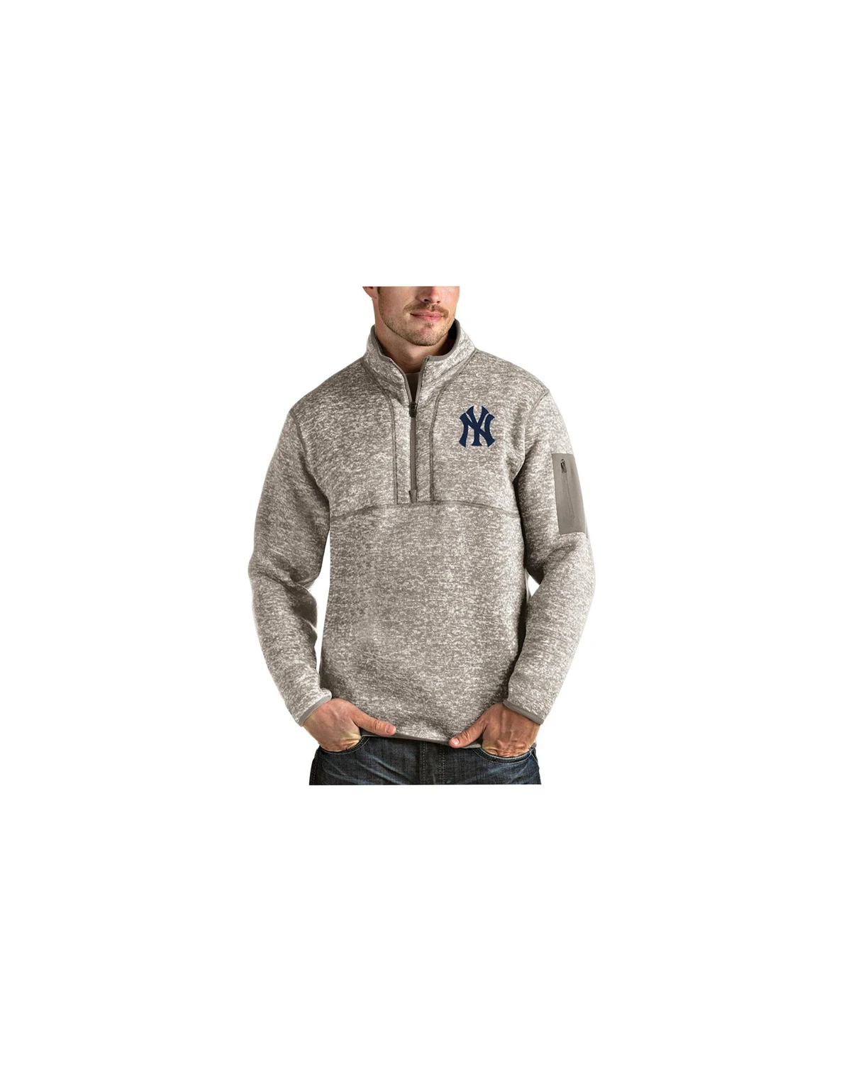 Men's Oatmeal New York Yankees Fortune Quarter-Zip Pullover Jacket