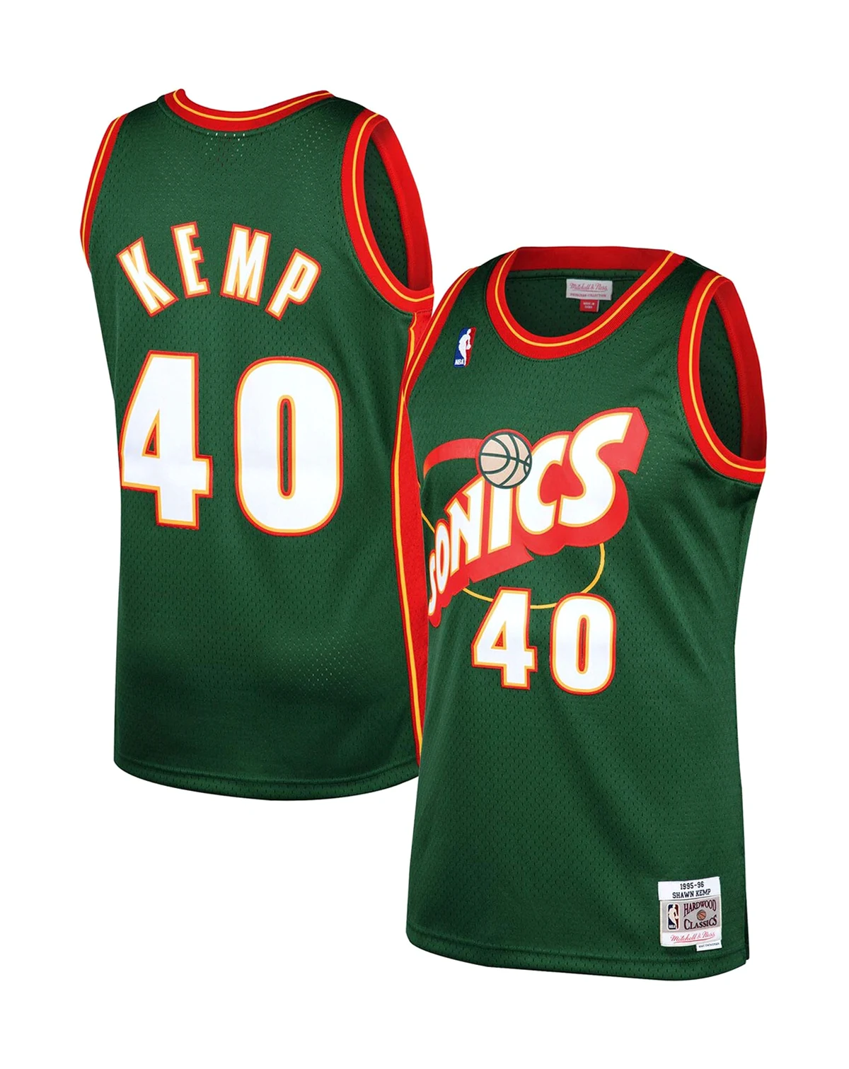 Men's Shawn Kemp Green Seattle Supersonics 1995-96 Hardwood Classics Swingman Jersey