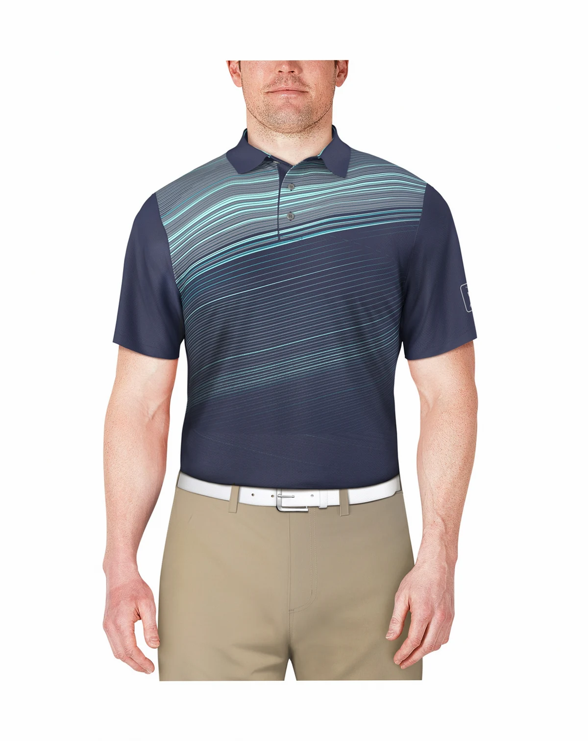 Men's Stripe Print Short Sleeve Golf Polo Shirt