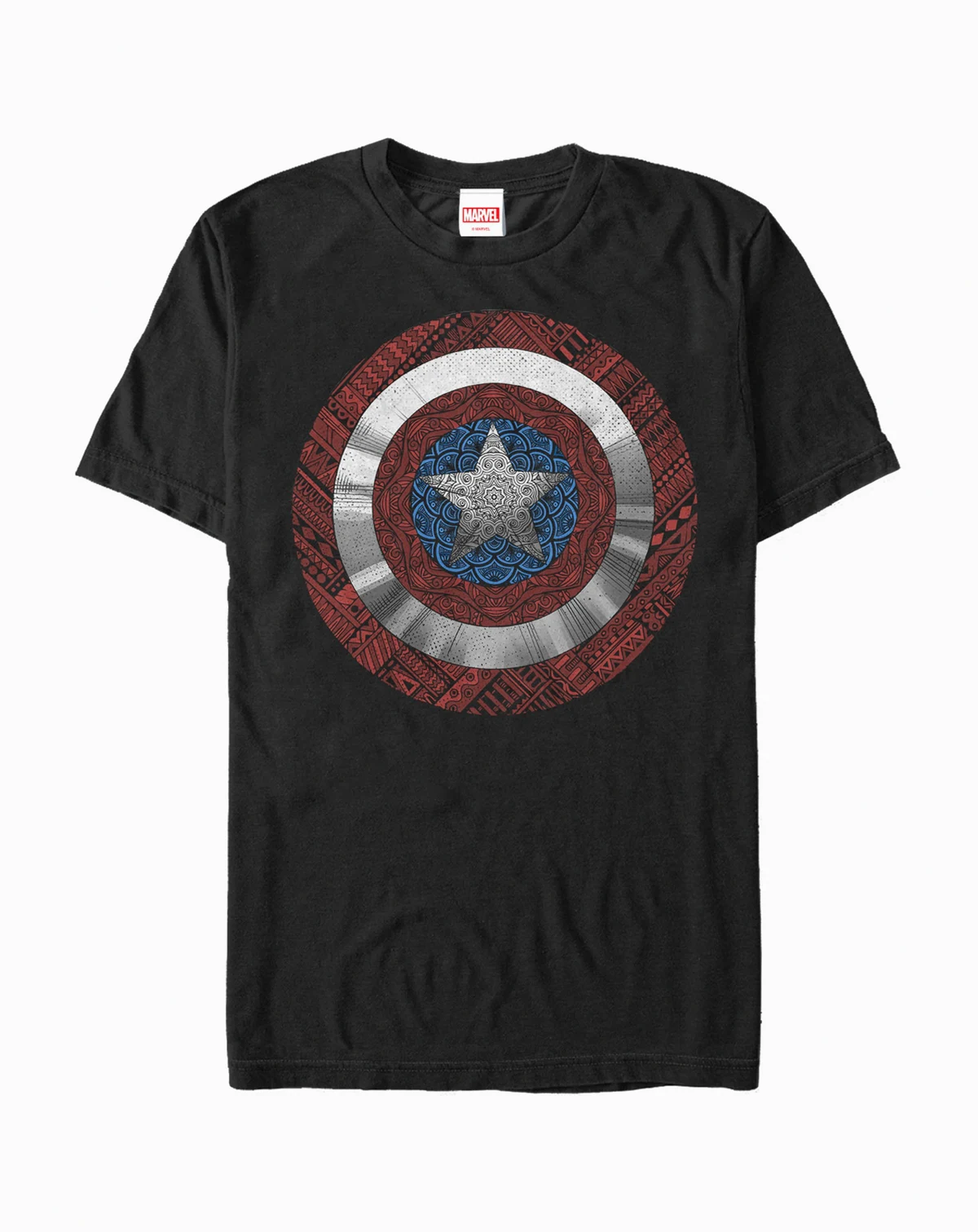 Marvel Men's Captain America Geometric Detailed Shield Short Sleeve T-Shirt
