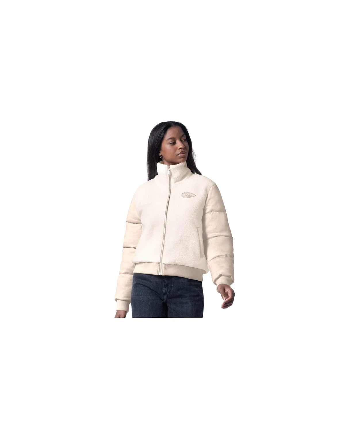 Women's Cream Kansas City Chiefs Cheerleader Sherpa Full-Zip Jacket