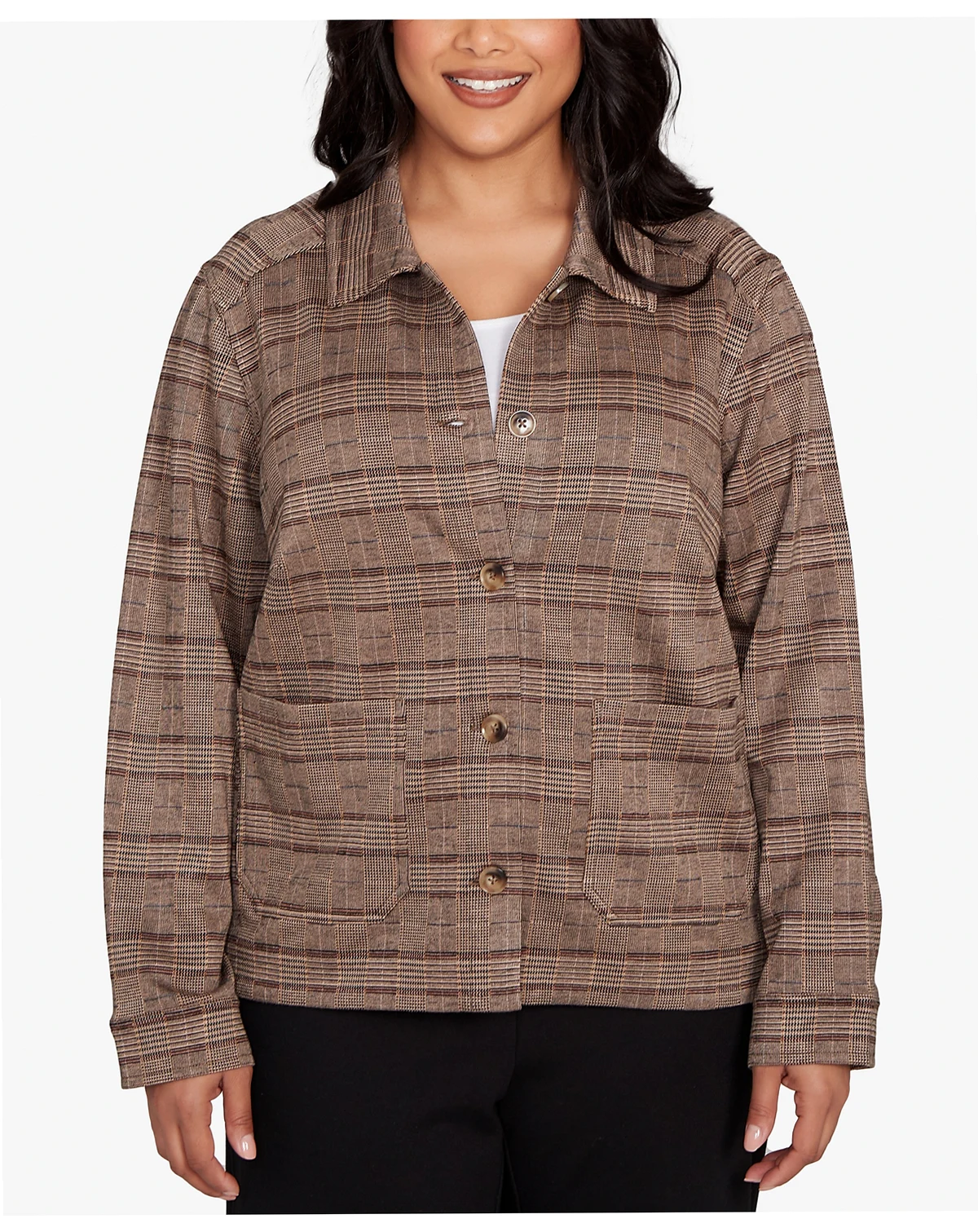 Plus Size Long Sleeve Plaid Jacket