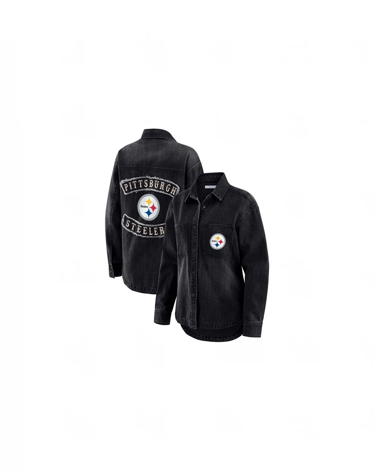 Women's Black Pittsburgh Steelers Washed Oversized Denim Full-Snap Shacket