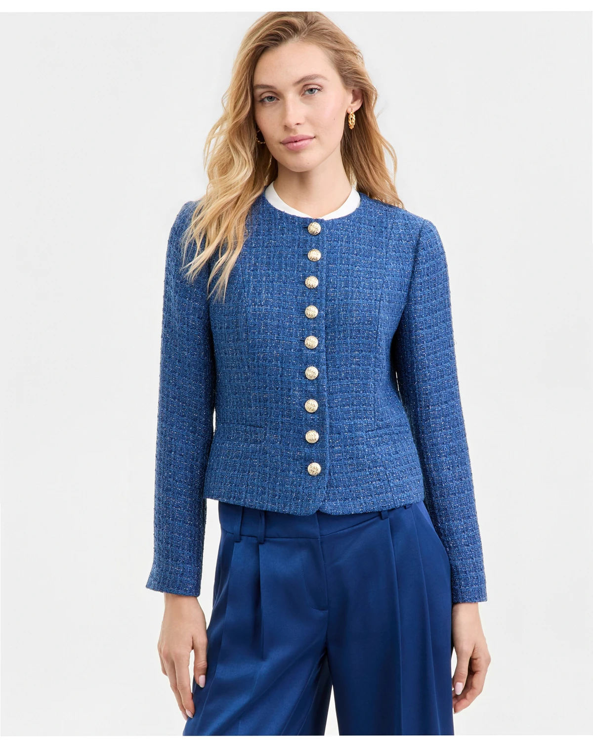 Petite Button-Front Boucle Jacket
